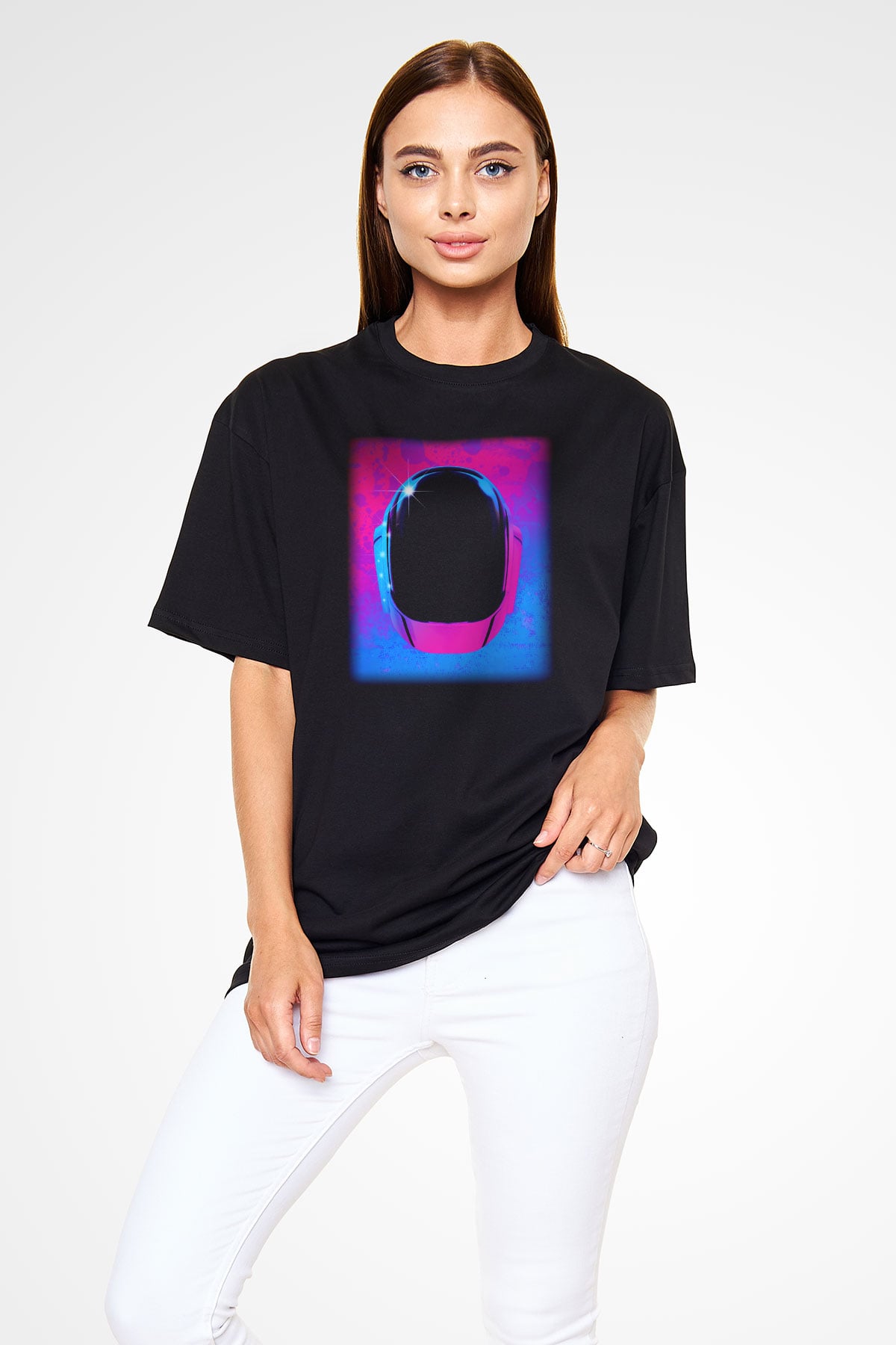 Daft Punk Siyah Unisex Oversize Tişört T-Shirt