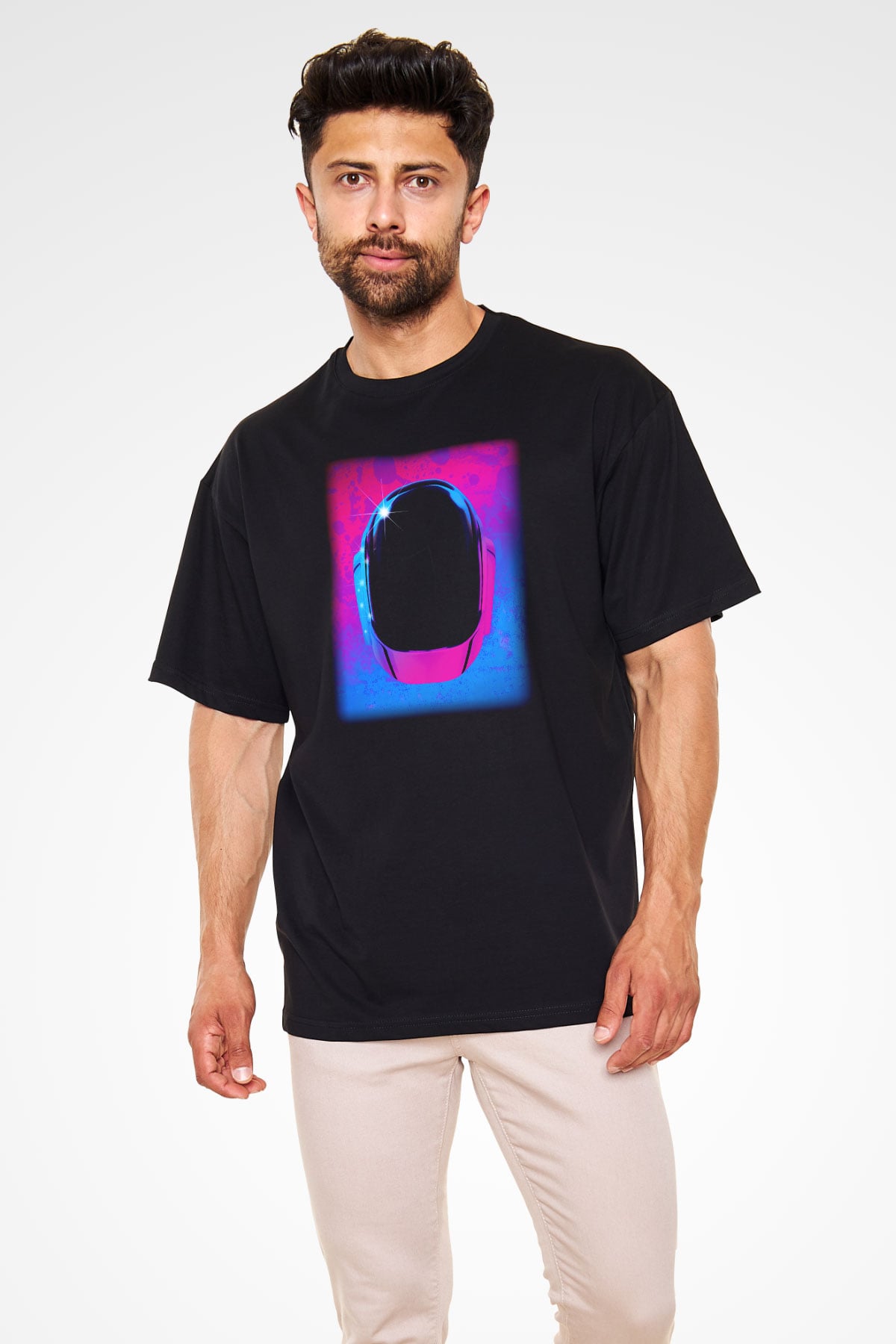 Daft Punk Siyah Unisex Oversize Tişört T-Shirt