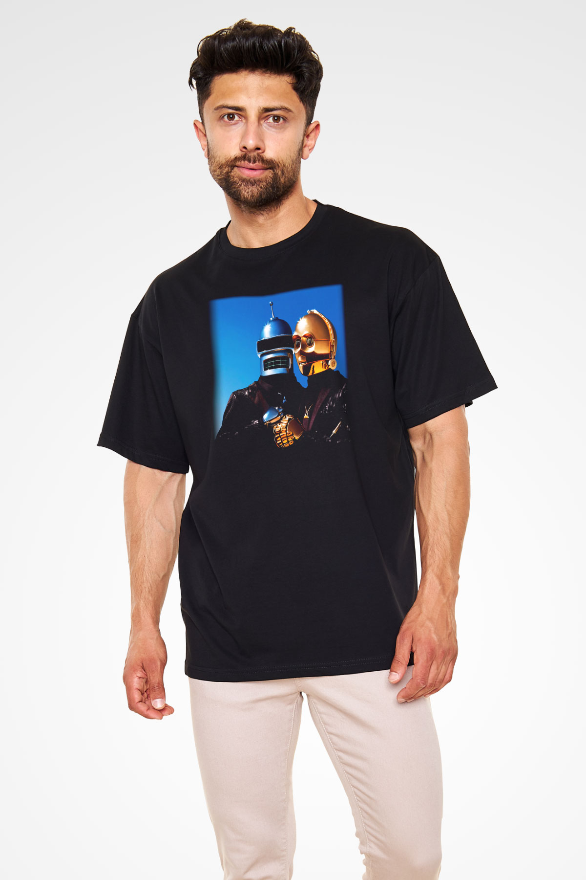 Daft Punk Siyah Unisex Oversize Tişört T-Shirt