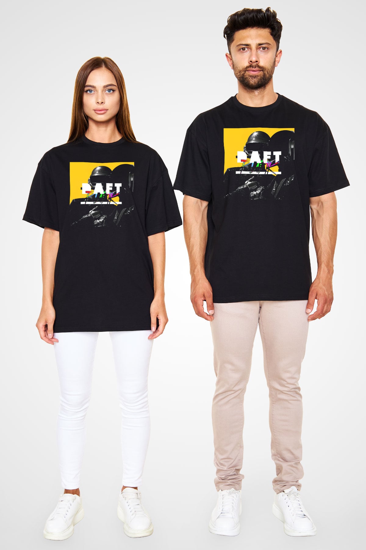 Daft Punk Siyah Unisex Oversize Tişört T-Shirt