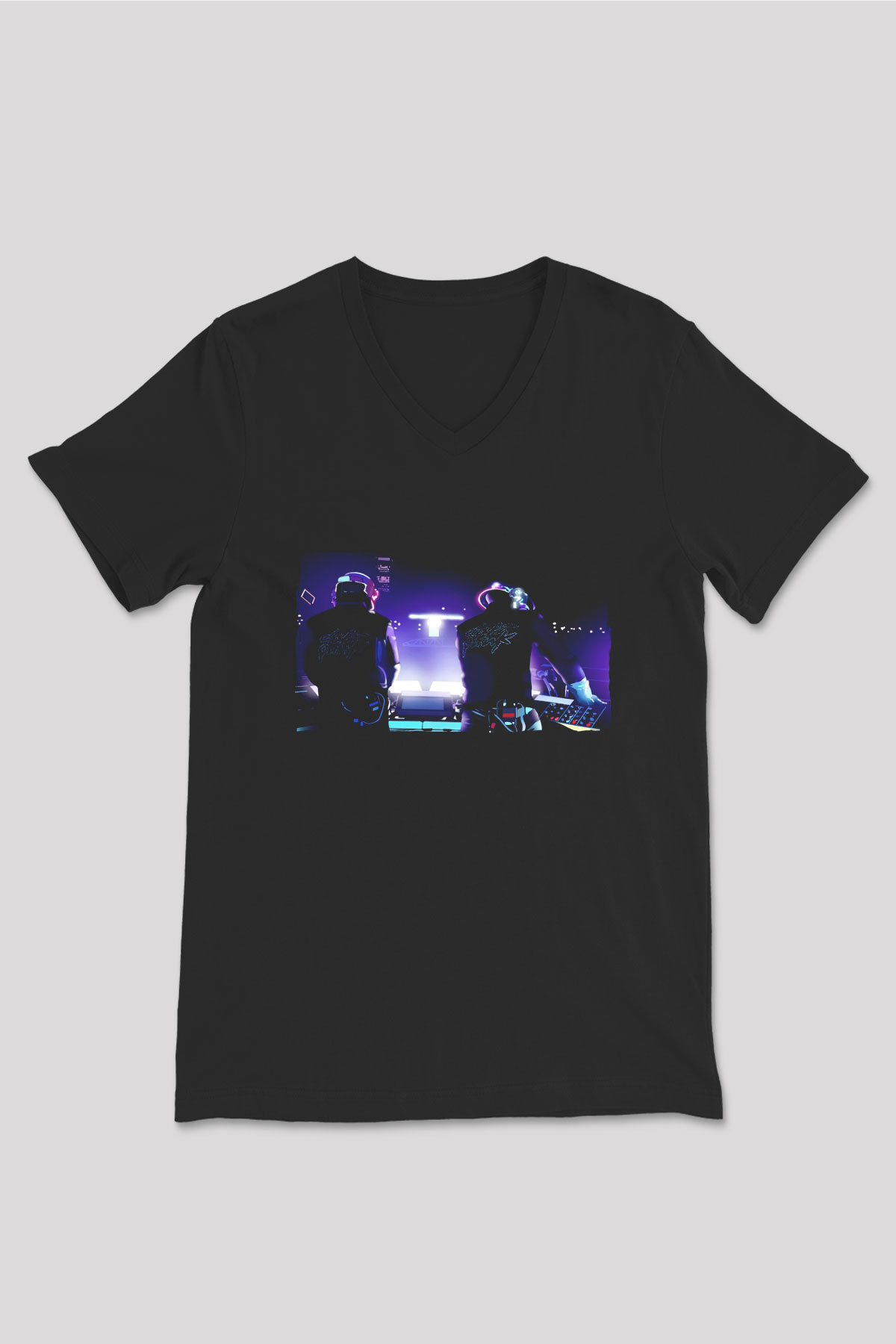 Daft Punk Siyah Unisex V Yaka Tişört