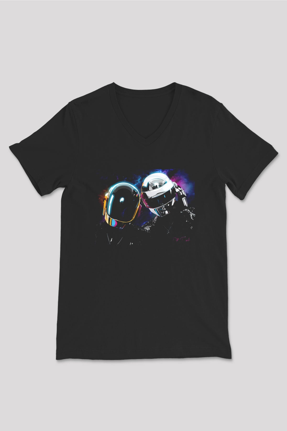Daft Punk Siyah Unisex V Yaka Tişört