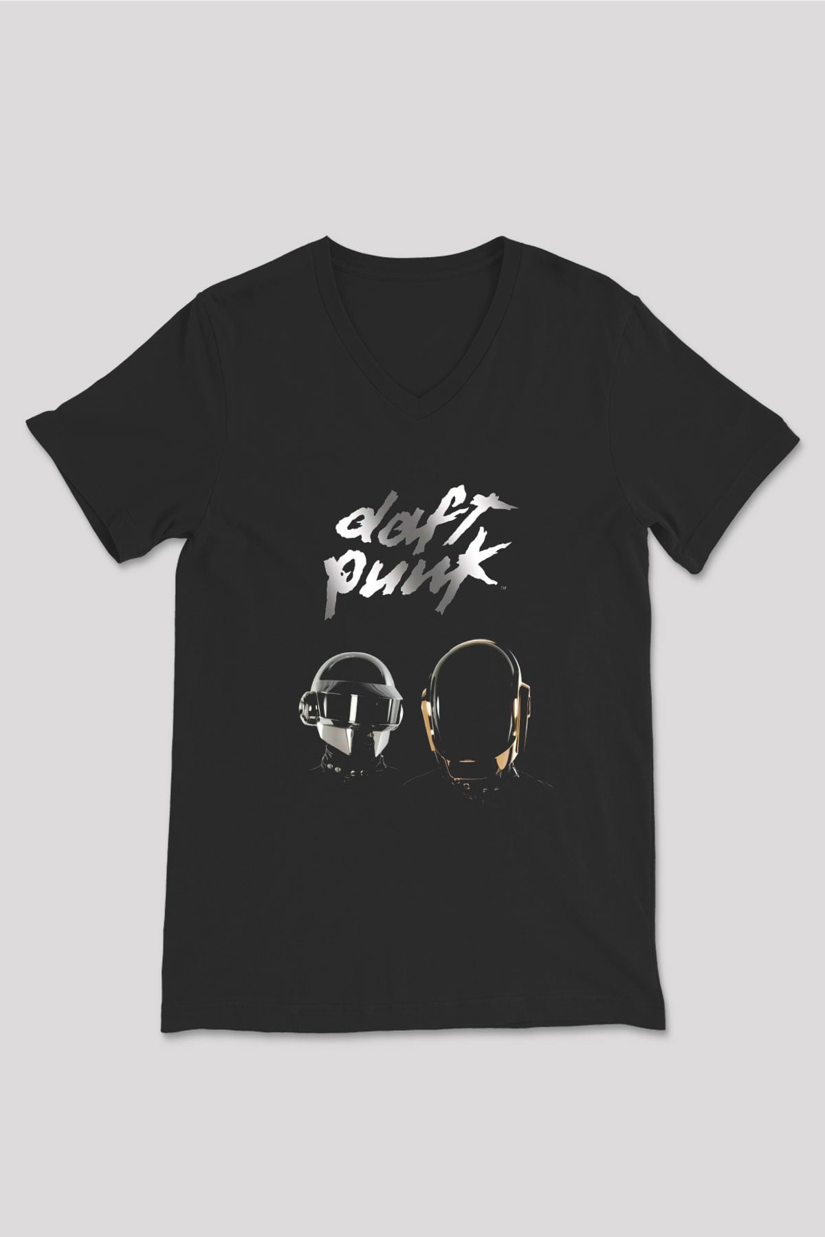 Daft Punk Siyah Unisex V Yaka Tişört