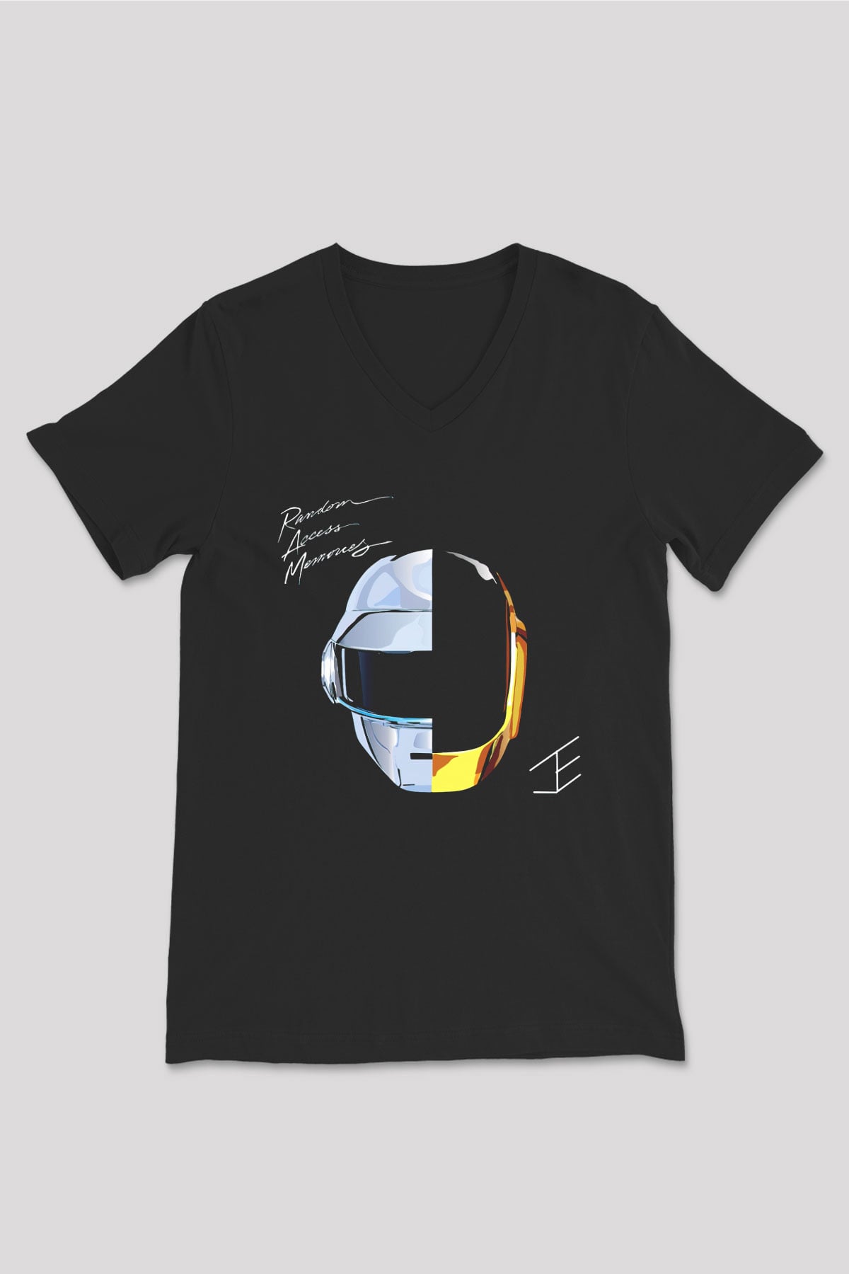 Daft Punk Siyah Unisex V Yaka Tişört