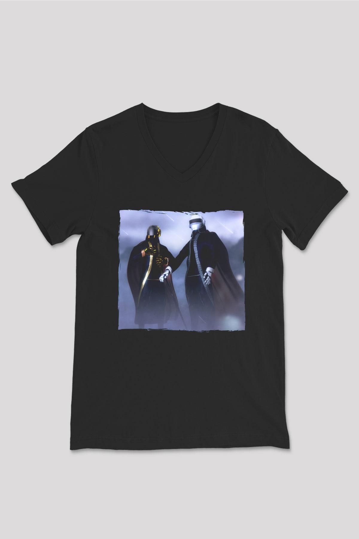 Daft Punk Siyah Unisex V Yaka Tişört