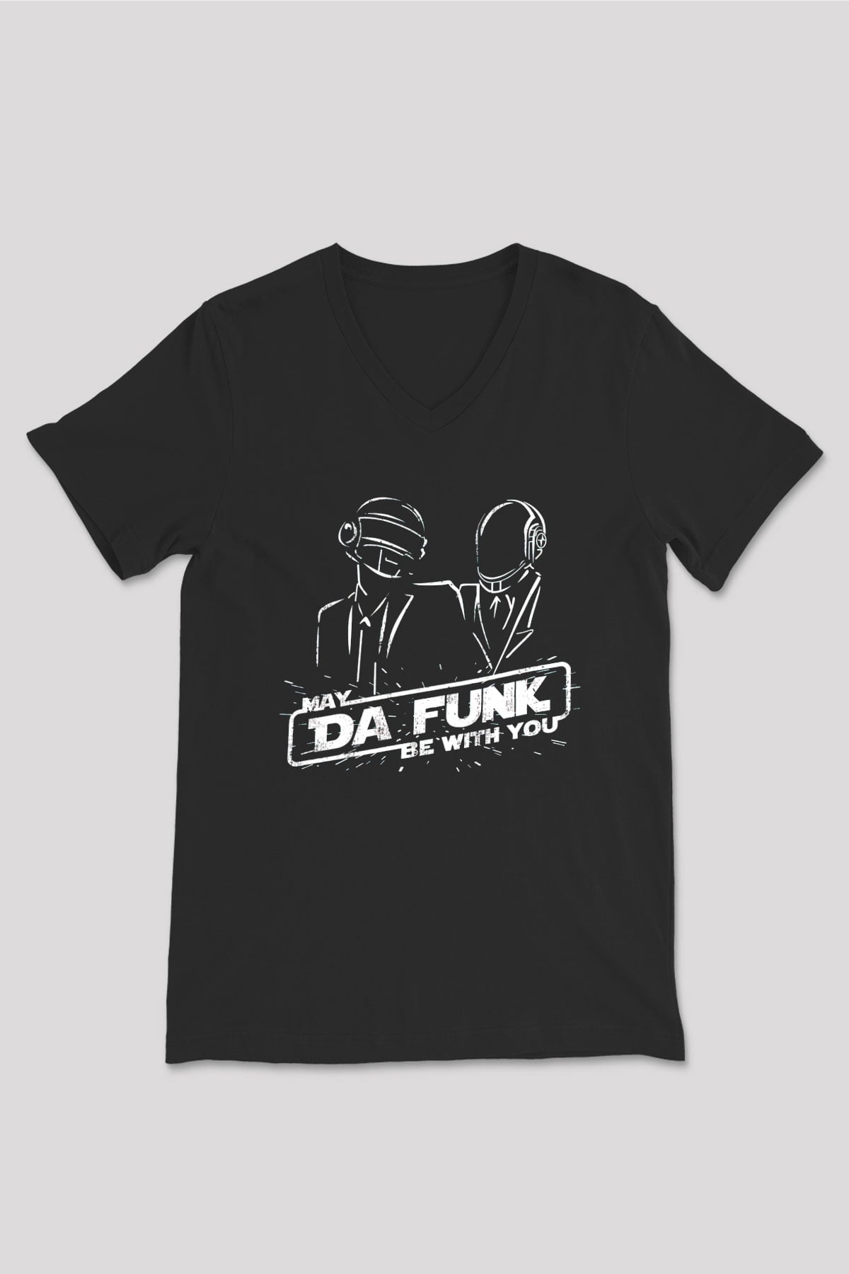 Daft Punk Siyah Unisex V Yaka Tişört
