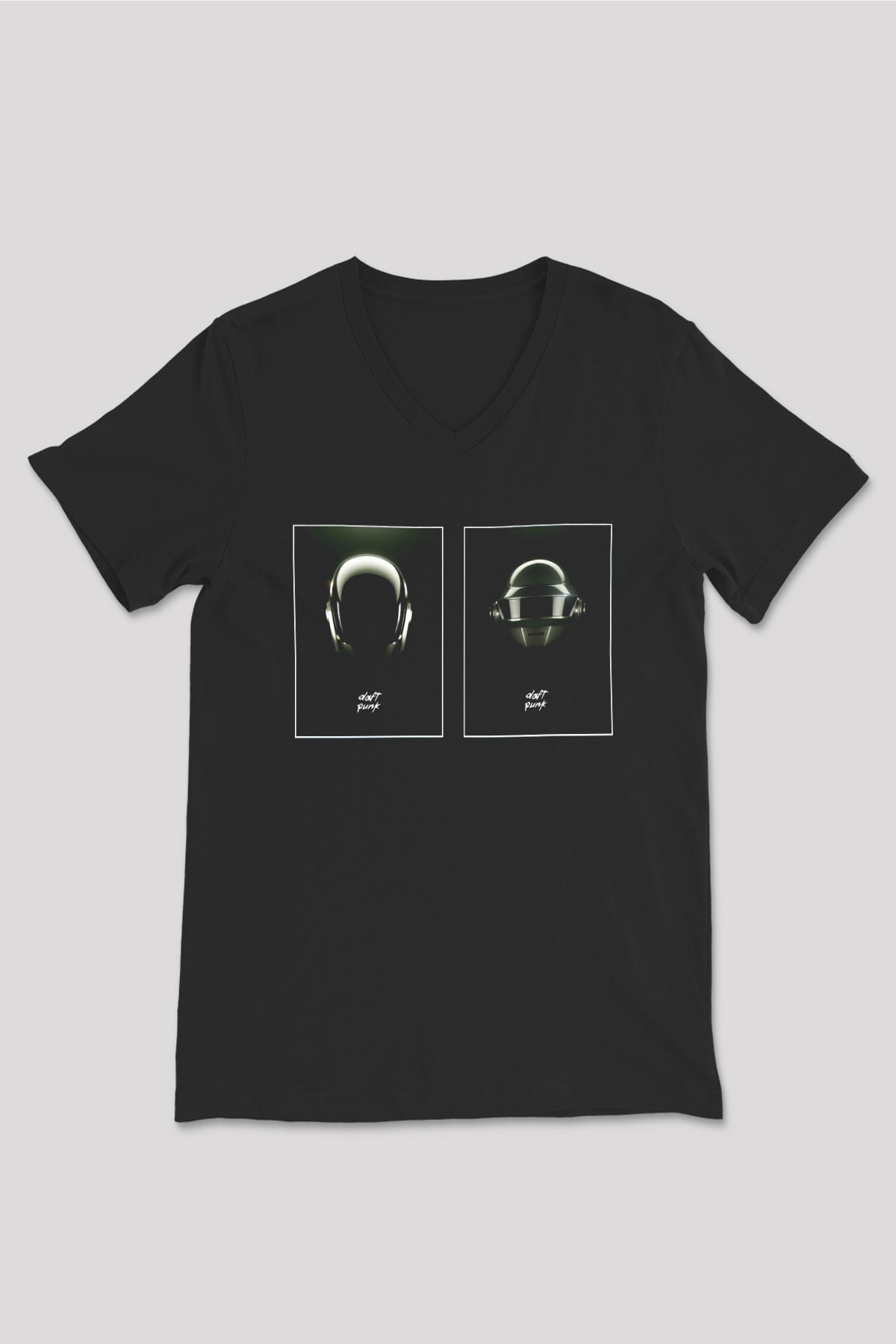 Daft Punk Siyah Unisex V Yaka Tişört