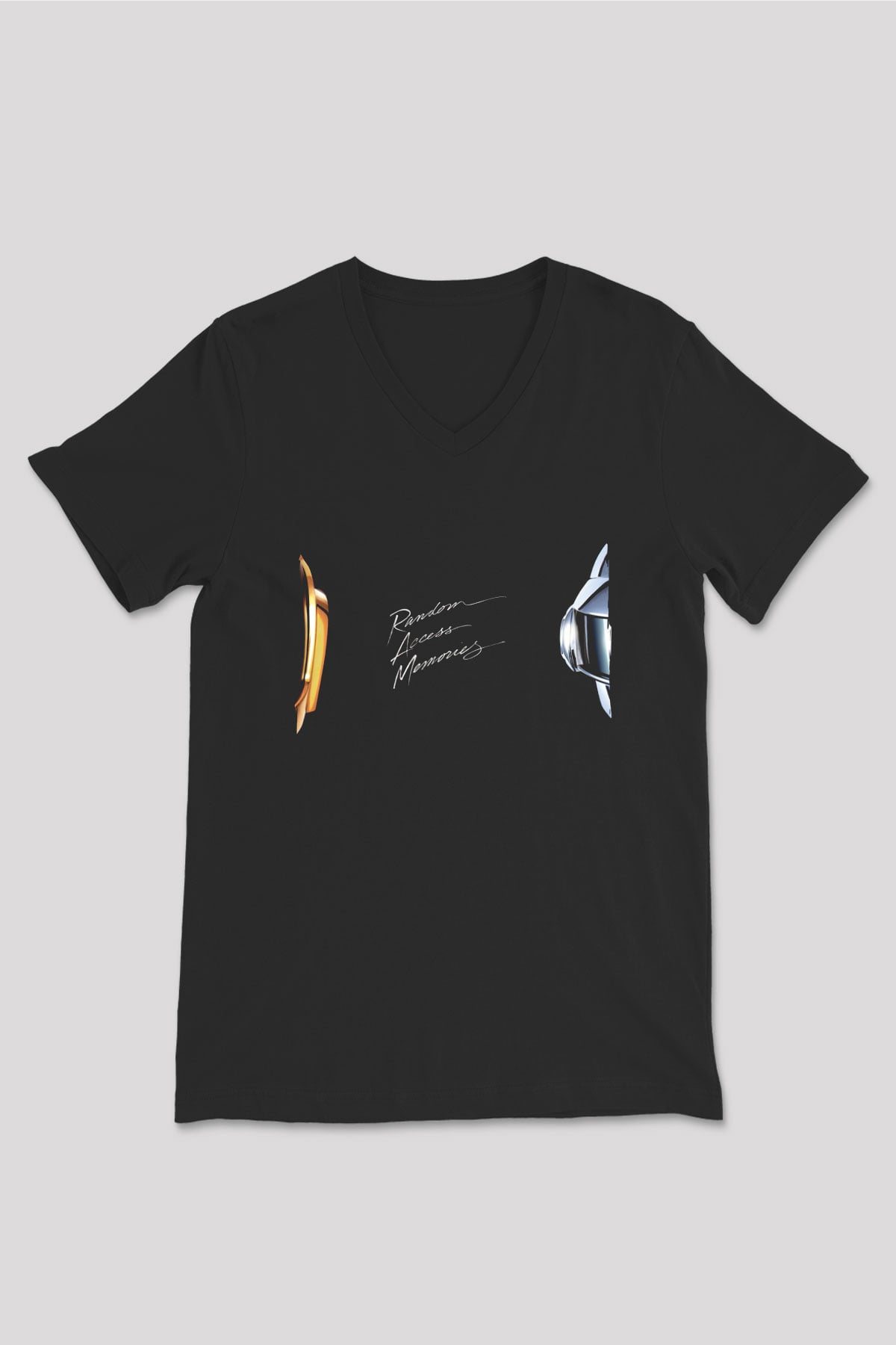 Daft Punk Siyah Unisex V Yaka Tişört