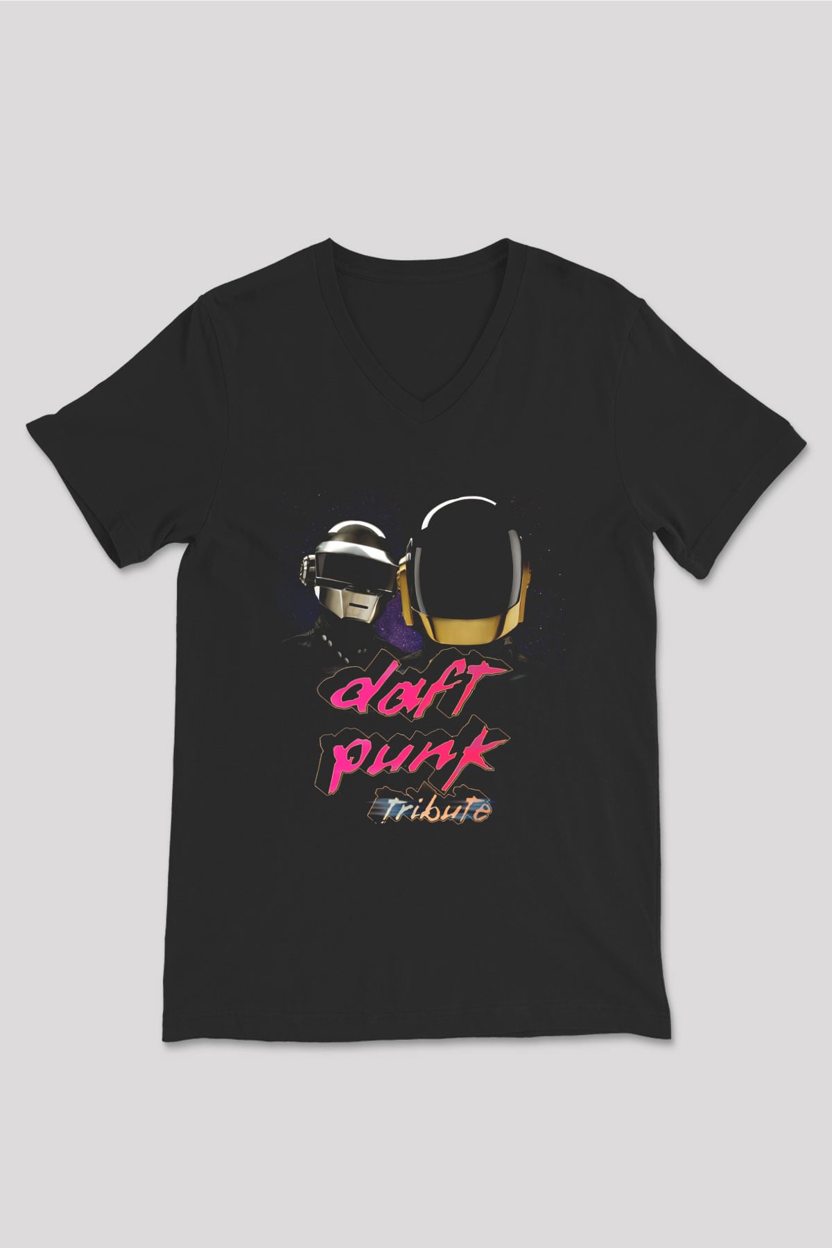Daft Punk Siyah Unisex V Yaka Tişört