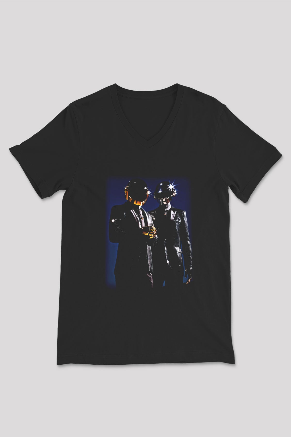 Daft Punk Siyah Unisex V Yaka Tişört T-Shirt