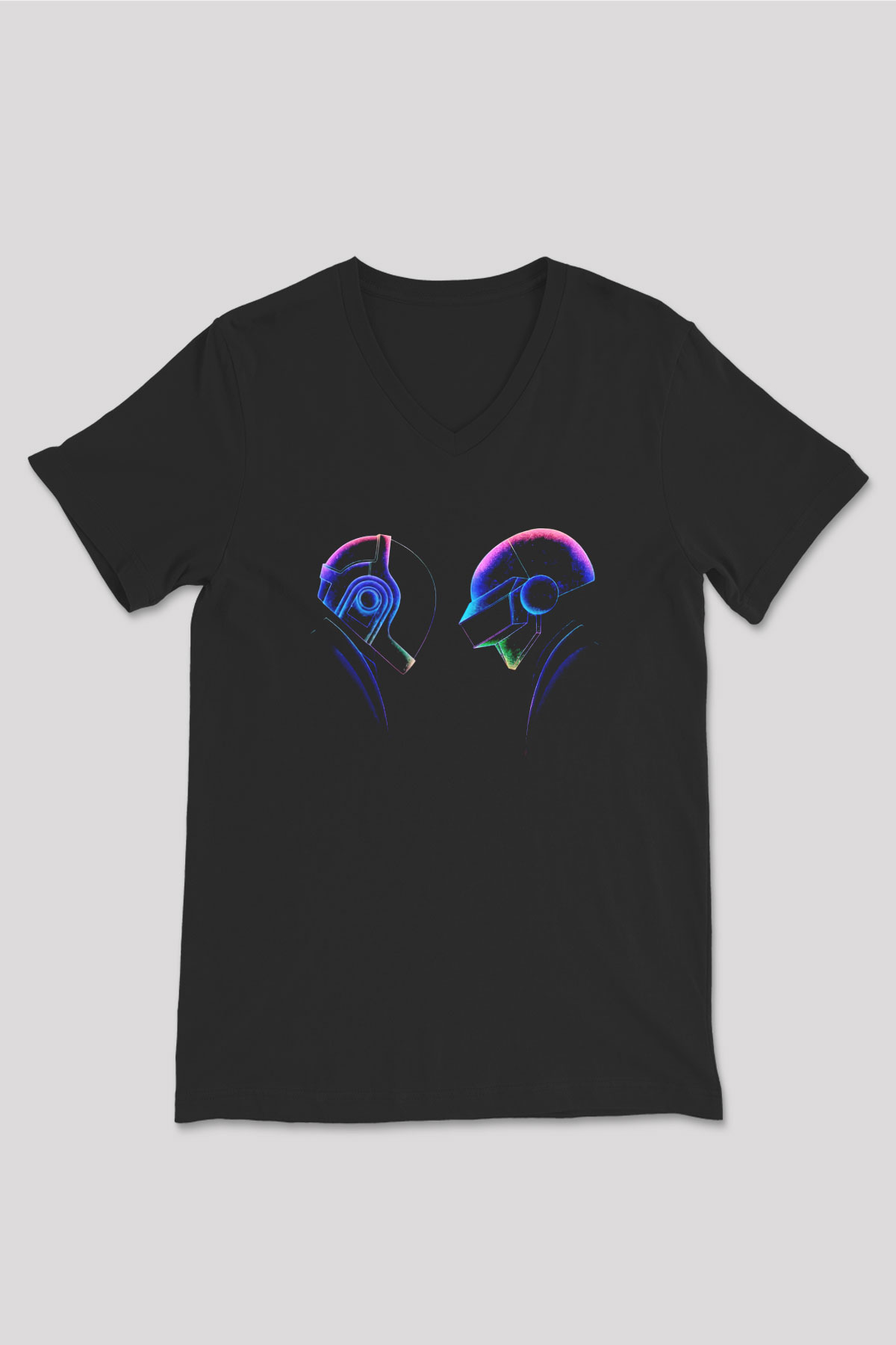Daft Punk Siyah Unisex V Yaka Tişört T-Shirt