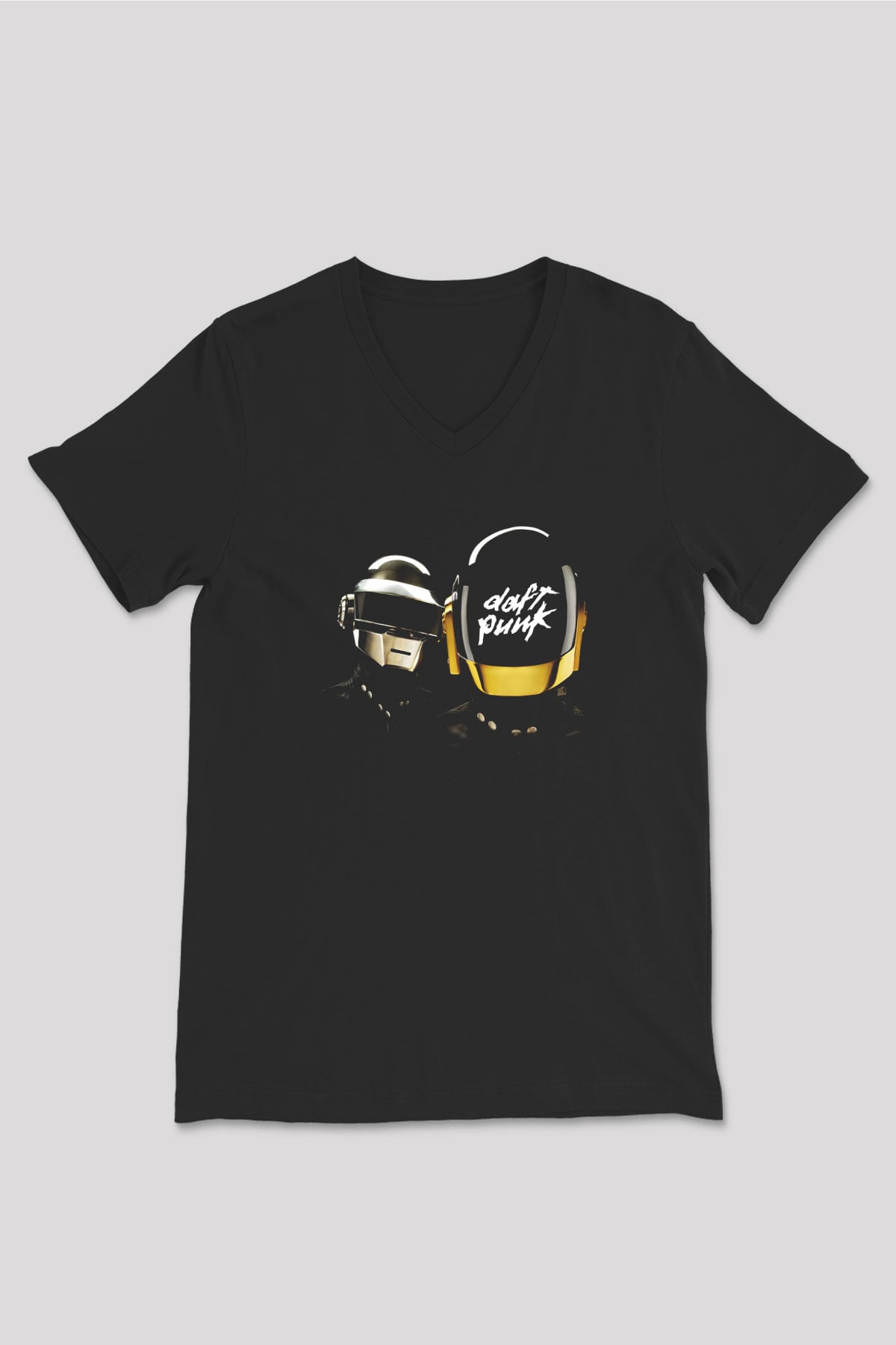 Daft Punk Siyah Unisex V Yaka Tişört T-Shirt