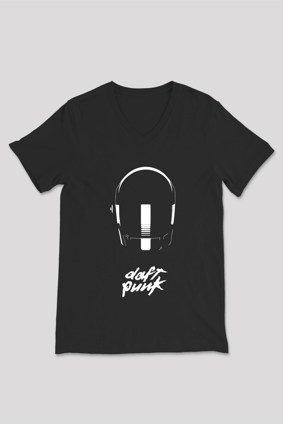 Daft Punk Siyah Unisex V Yaka Tişört T-Shirt