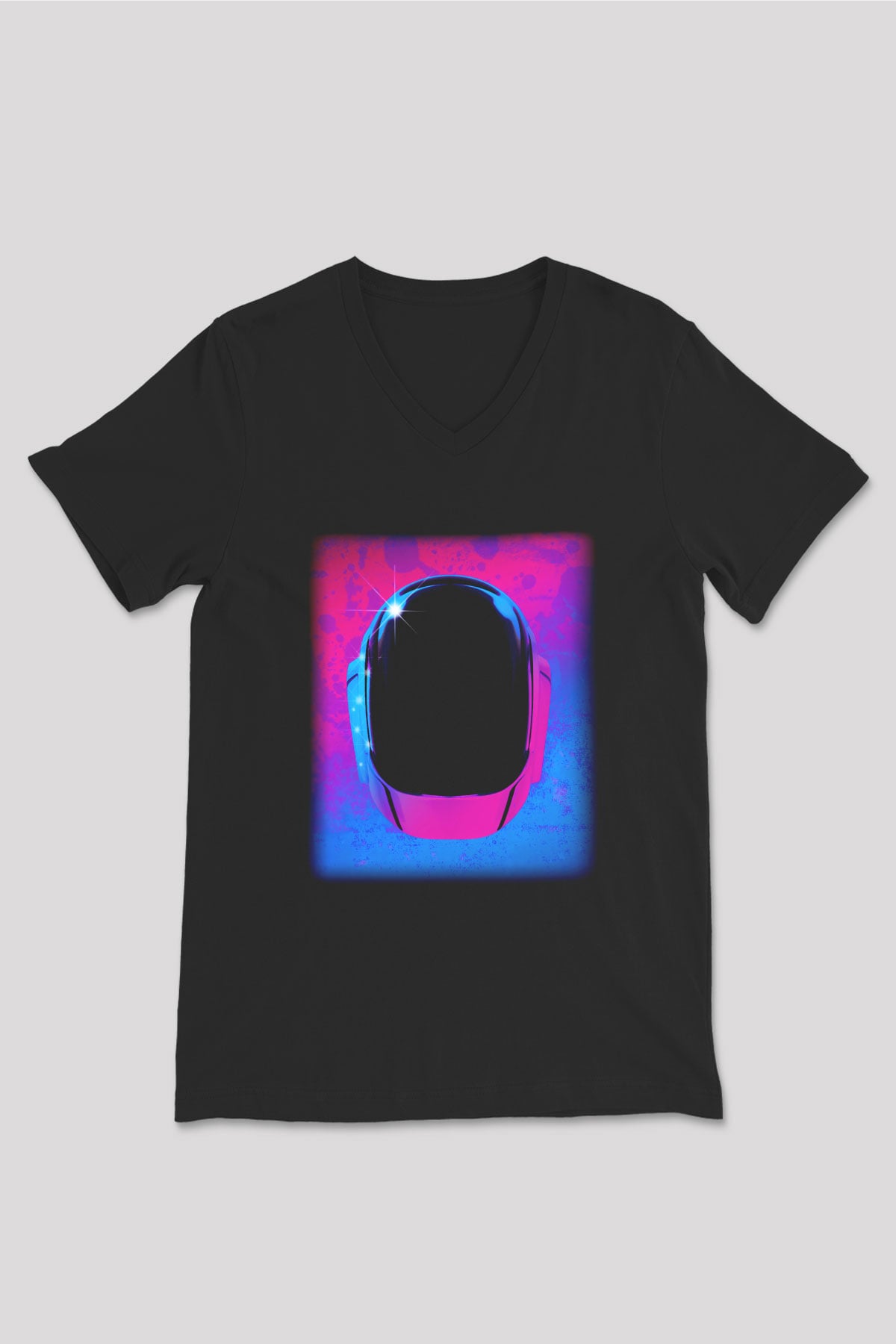 Daft Punk Siyah Unisex V Yaka Tişört T-Shirt