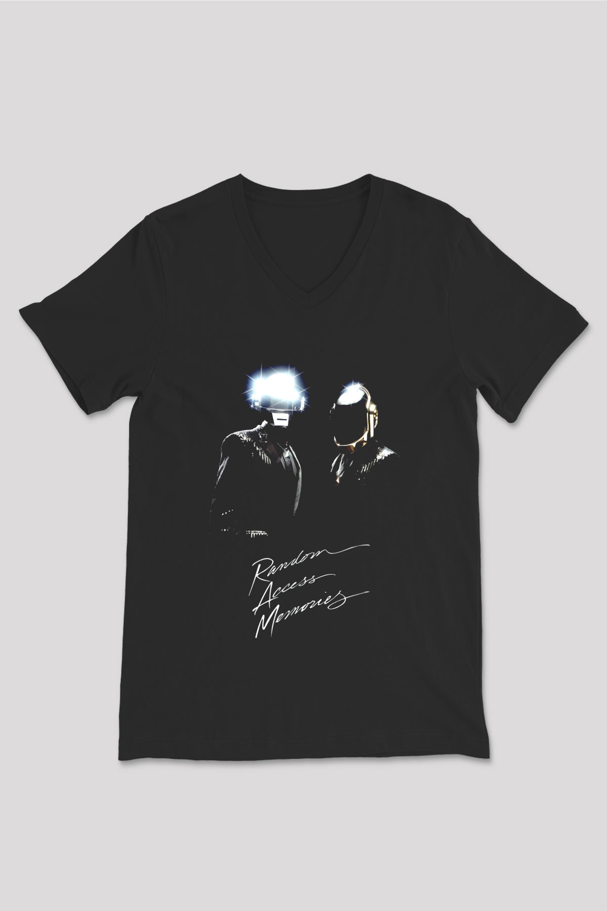Daft Punk Siyah Unisex V Yaka Tişört T-Shirt