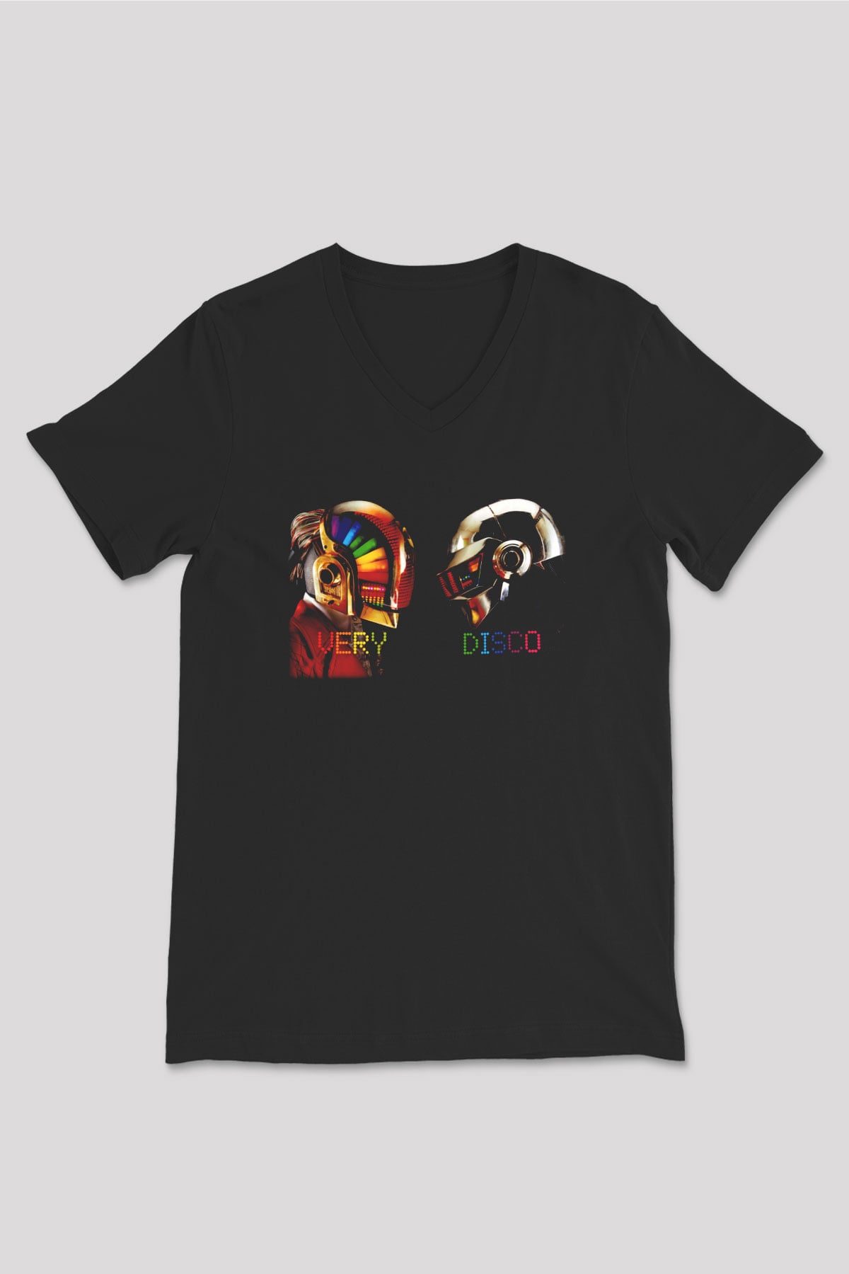 Daft Punk Siyah Unisex V Yaka Tişört T-Shirt