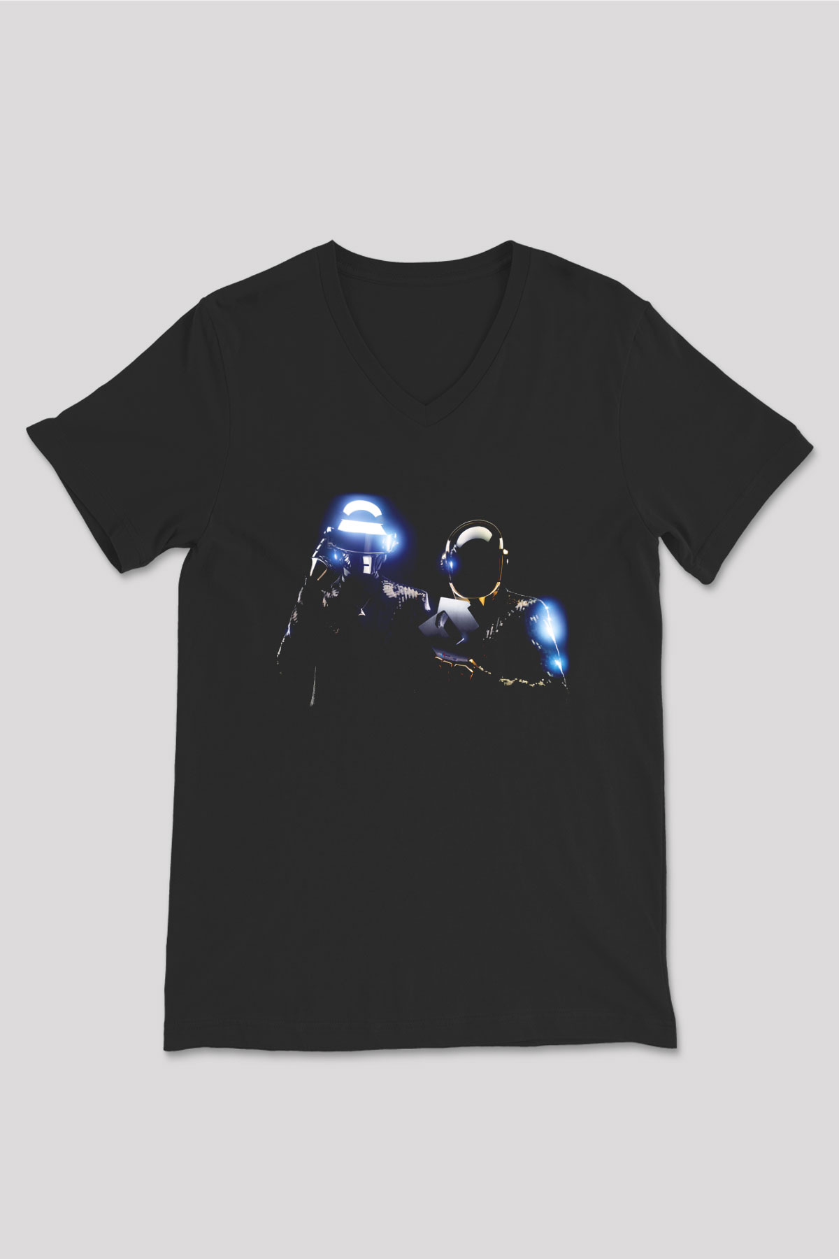 Daft Punk Siyah Unisex V Yaka Tişört T-Shirt