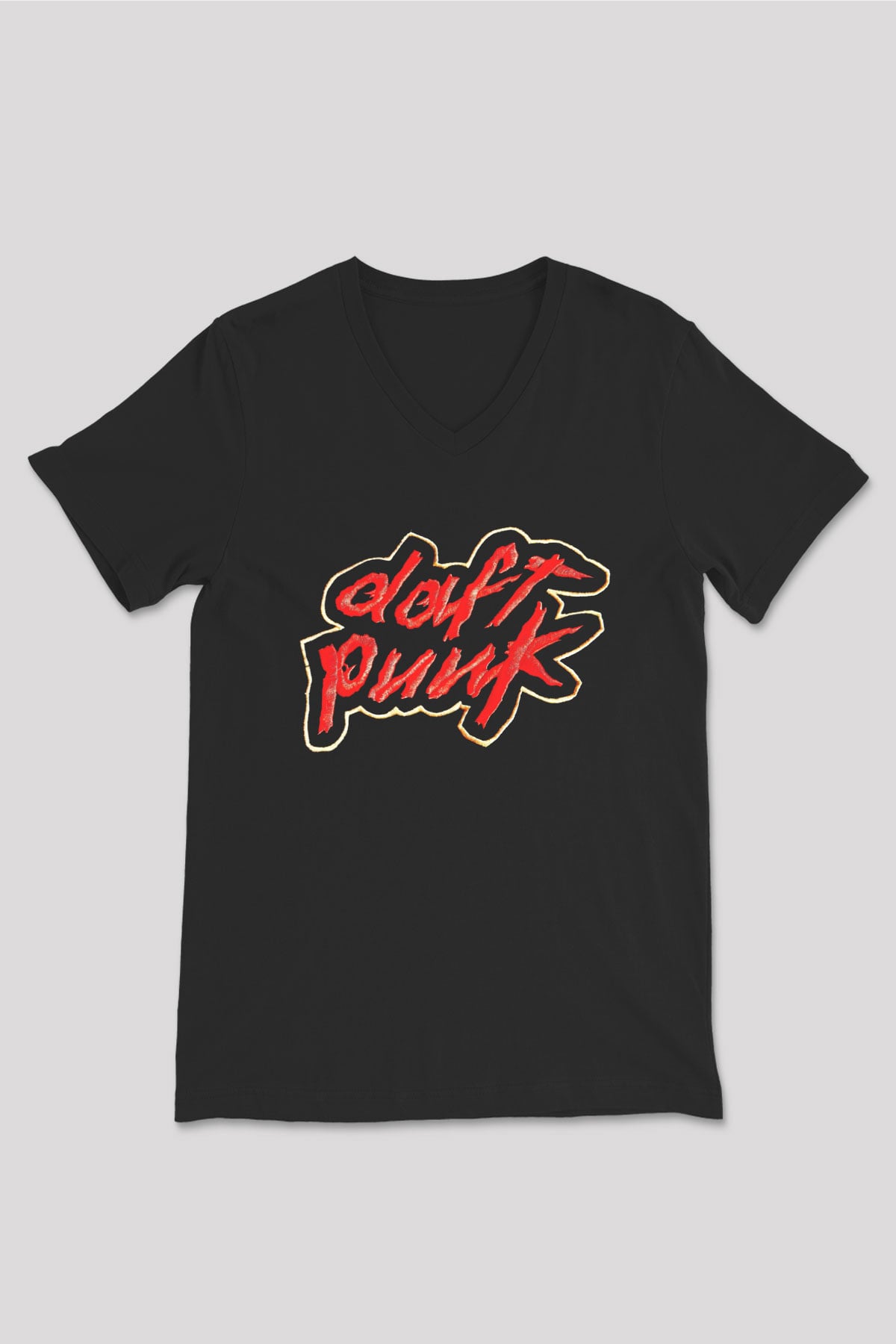 Daft Punk Siyah Unisex V Yaka Tişört T-Shirt