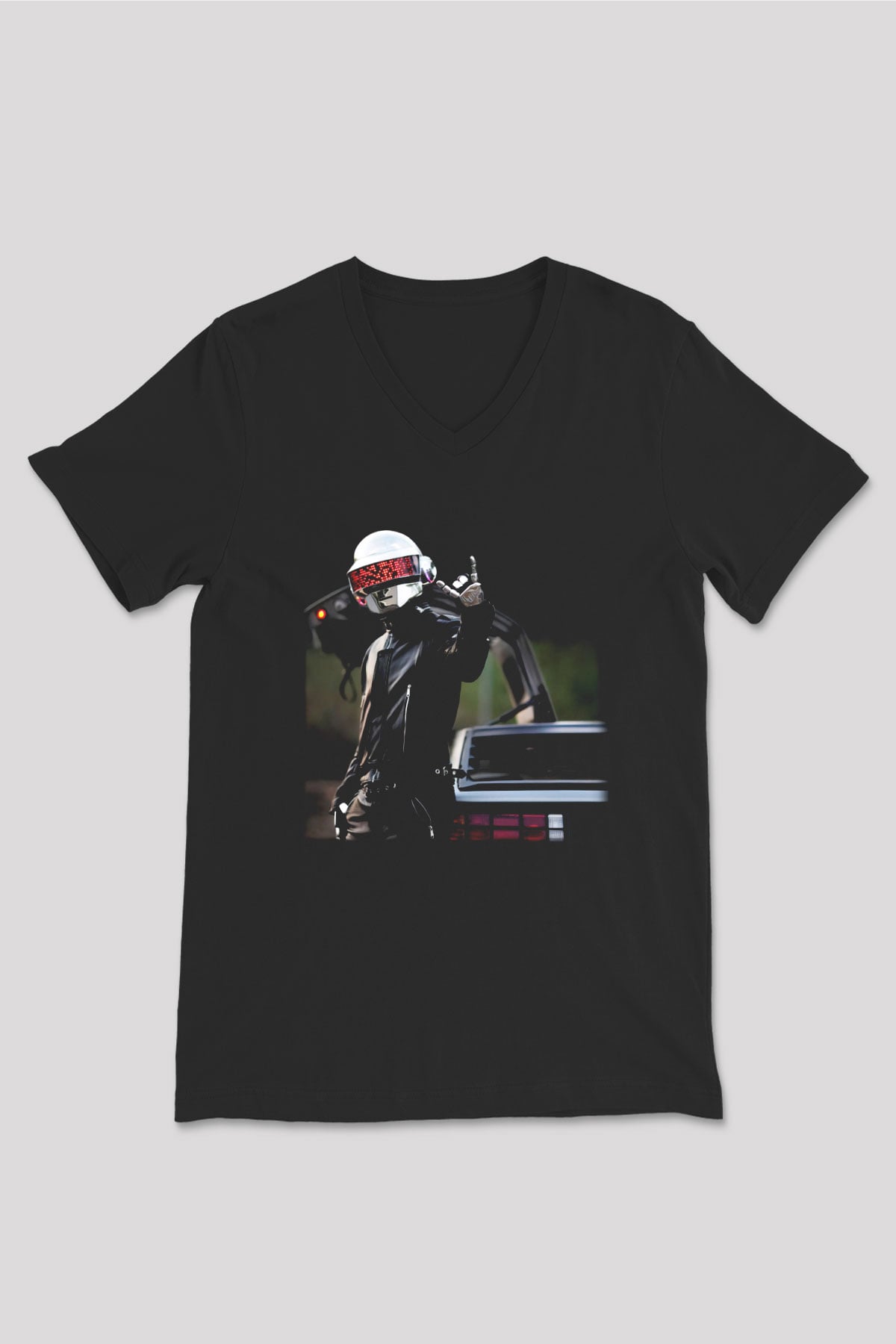 Daft Punk Siyah Unisex V Yaka Tişört T-Shirt