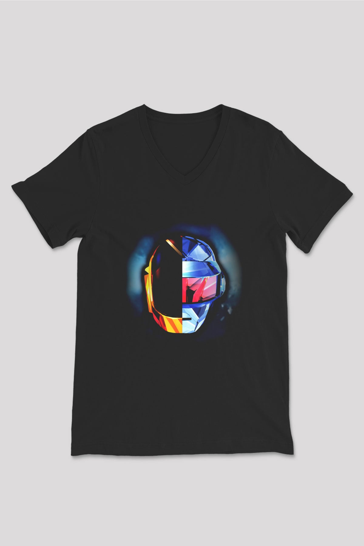 Daft Punk Siyah Unisex V Yaka Tişört T-Shirt