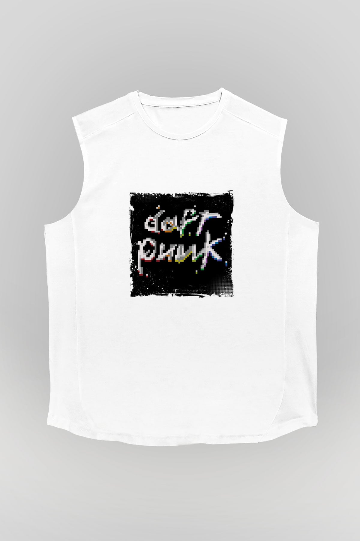 Daft PunkBaskılı Beyaz Kolsuz Tişört
