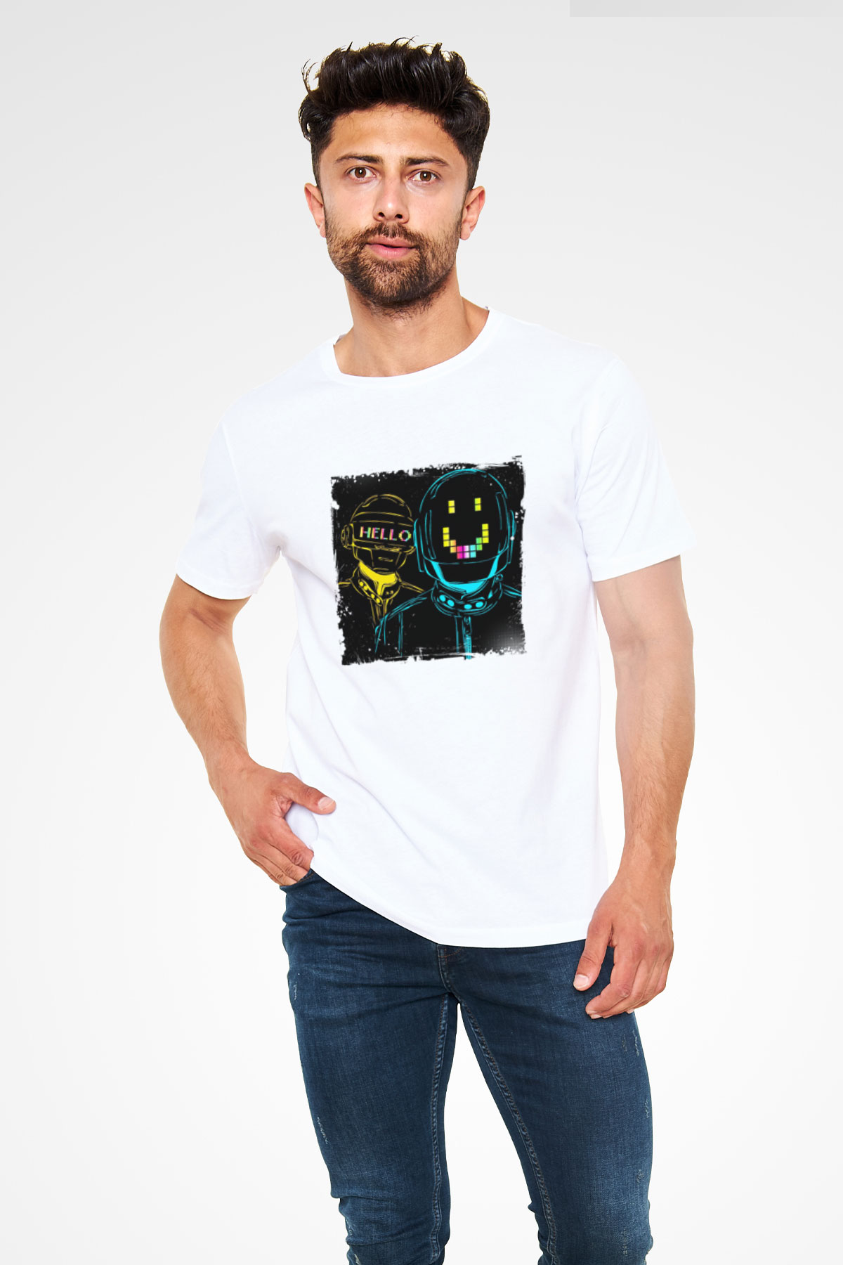 Daft PunkBaskılı Beyaz Tişört