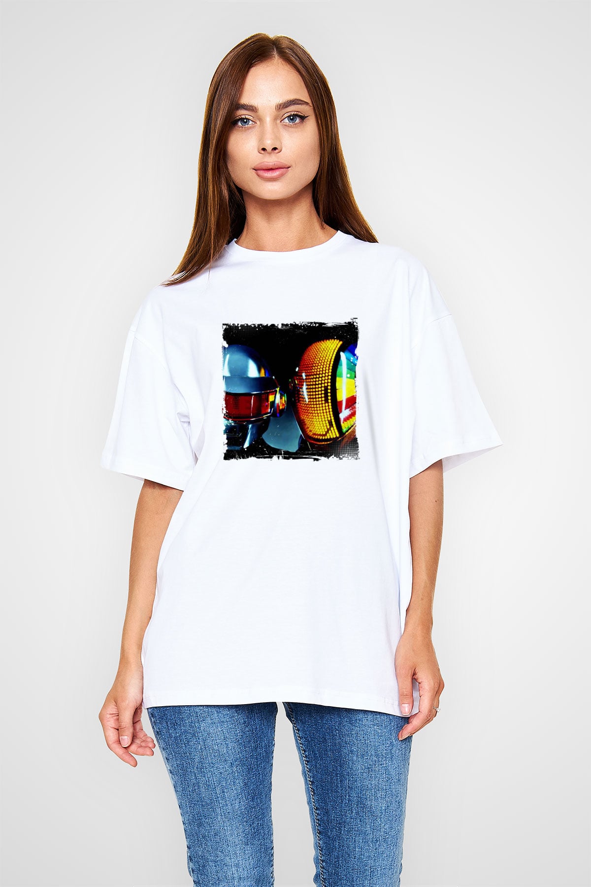Daft PunkBaskılı Beyaz Tişört