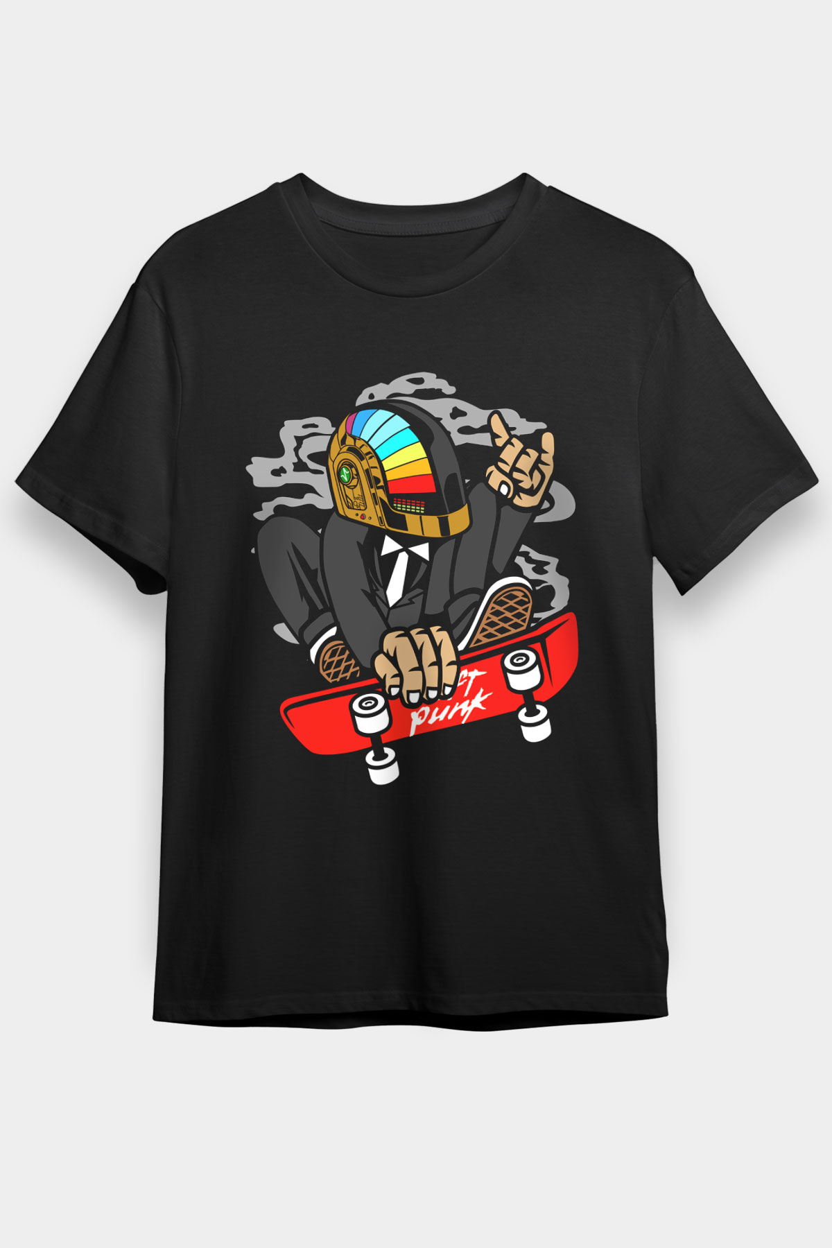 Daftpunk Skater Baskılı Unisex Siyah Tişört