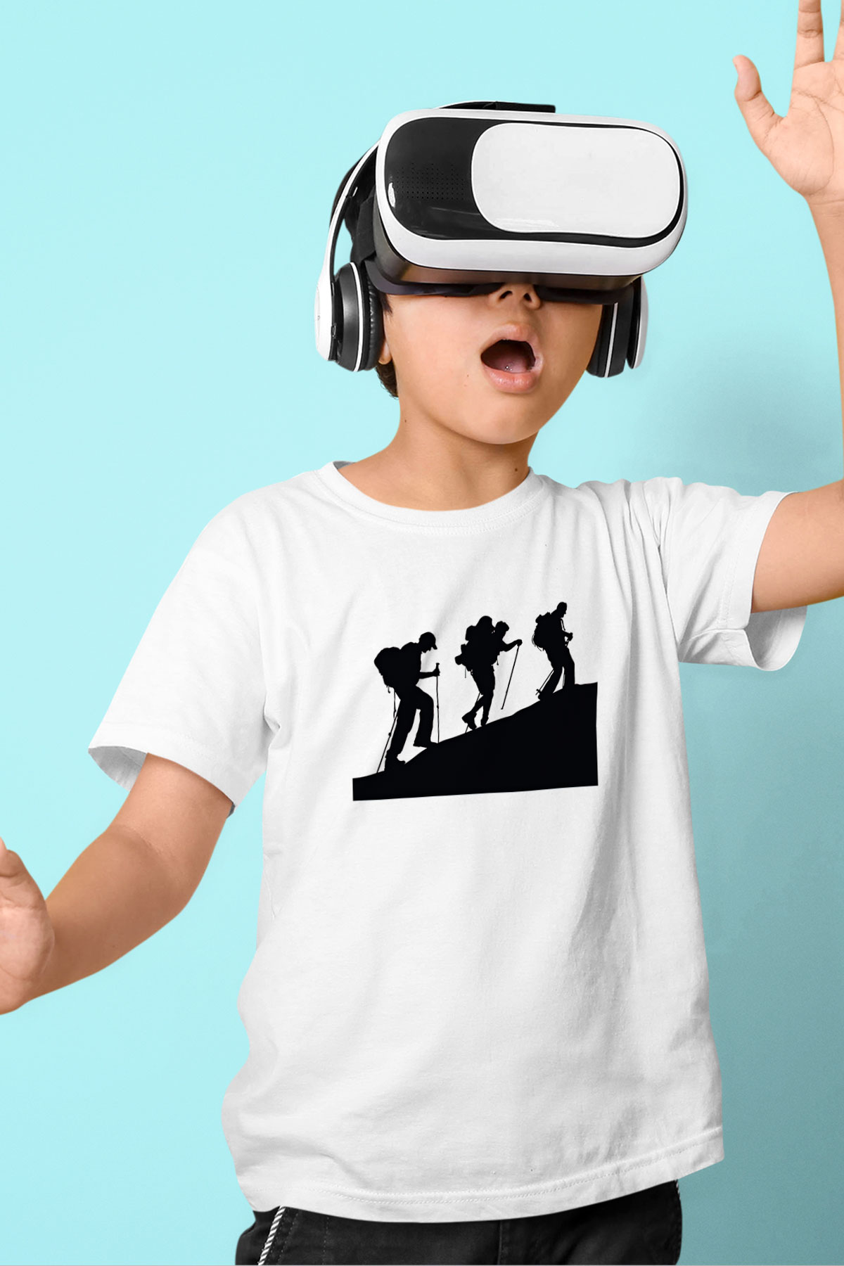 Dağcılık Baskılı Unisex Beyaz Çocuk Tişört - Tshirt