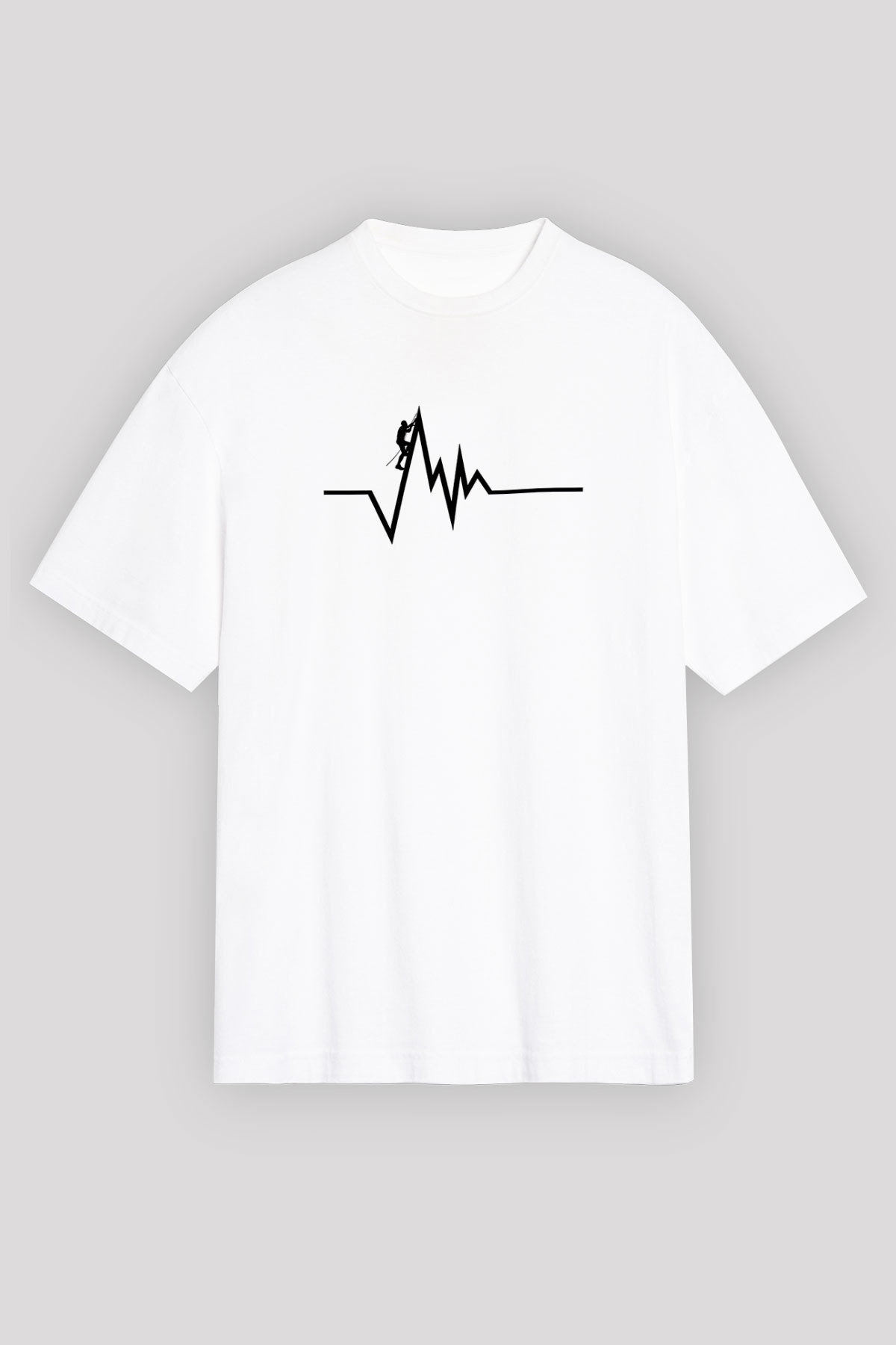 Dağcılık Baskılı Unisex Beyaz Oversize Tişört - Tshirt