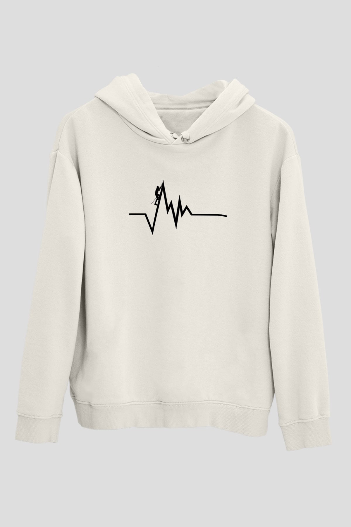 Dağcılık Baskılı Unisex Ekru Hoodie