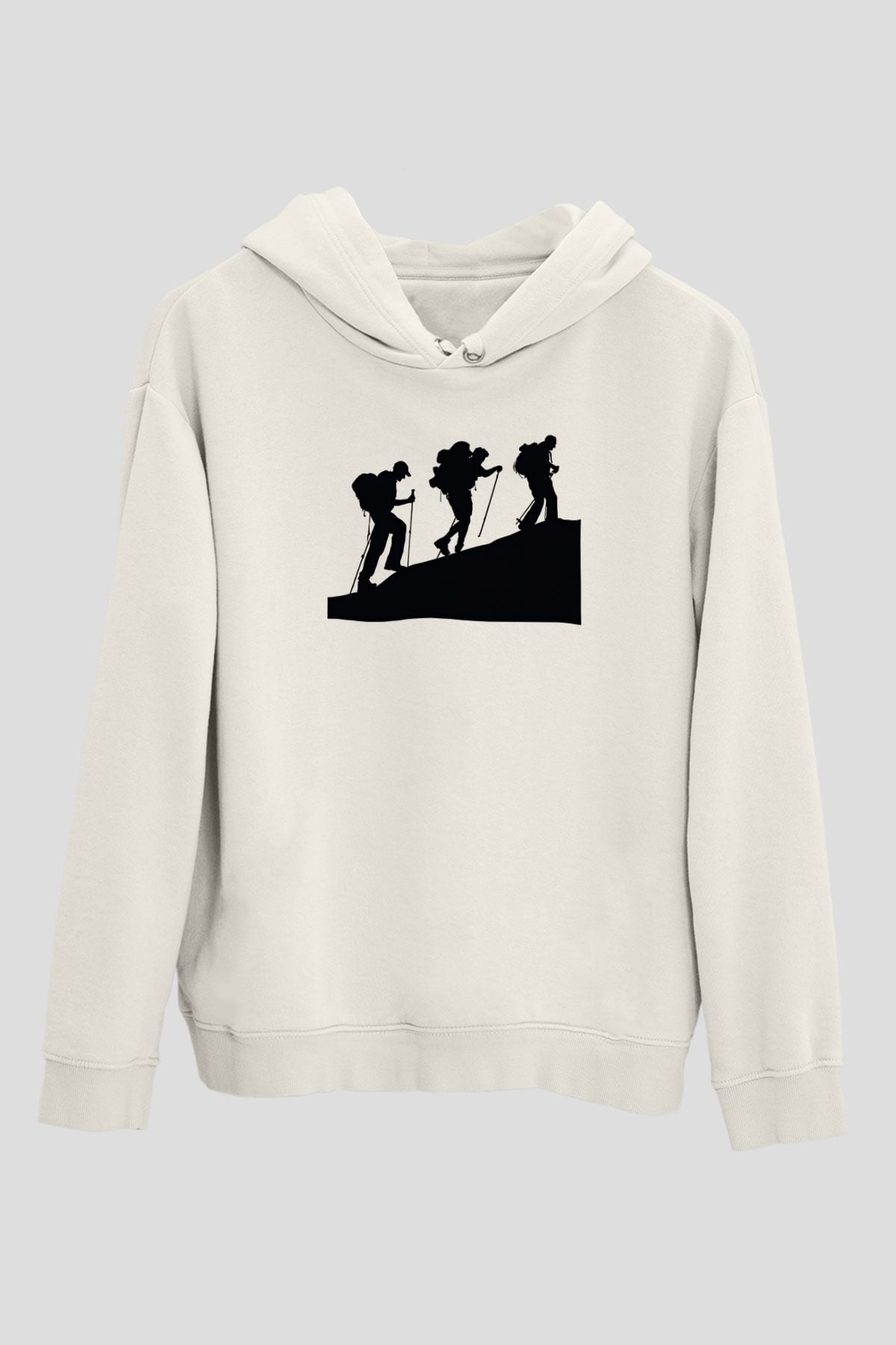 Dağcılık Baskılı Unisex Ekru Hoodie