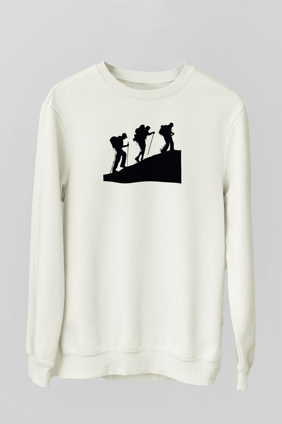 Dağcılık Baskılı Unisex Ekru Sweatshirt