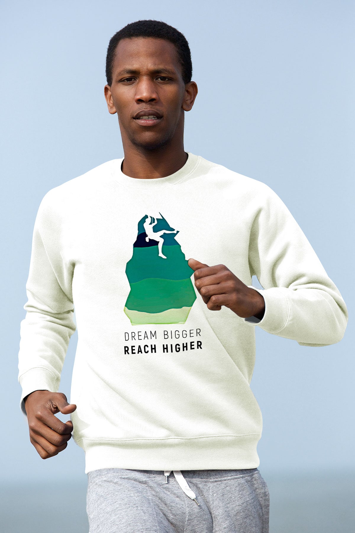Dağcılık Baskılı Unisex Ekru Sweatshirt