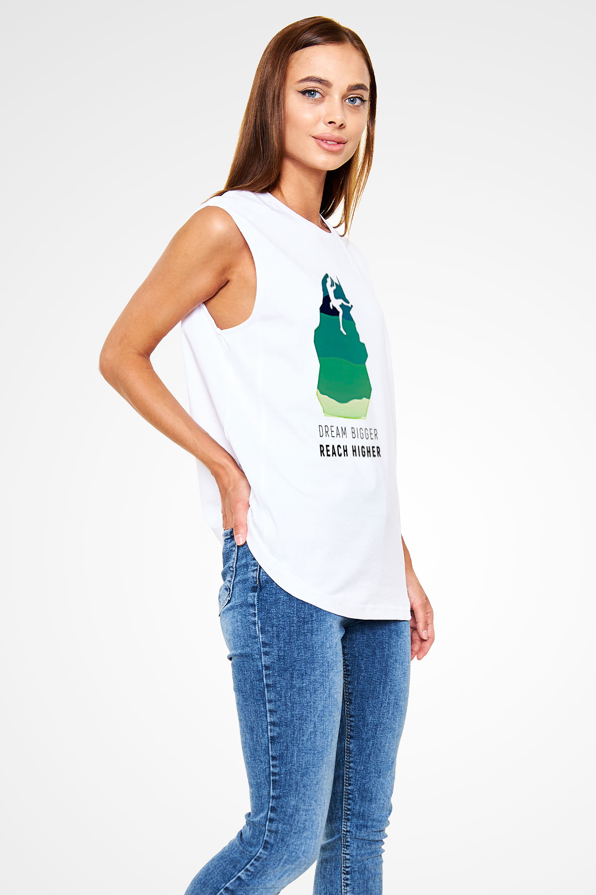 Dağcılık Baskılı Unisex Kolsuz Beyaz Tişört