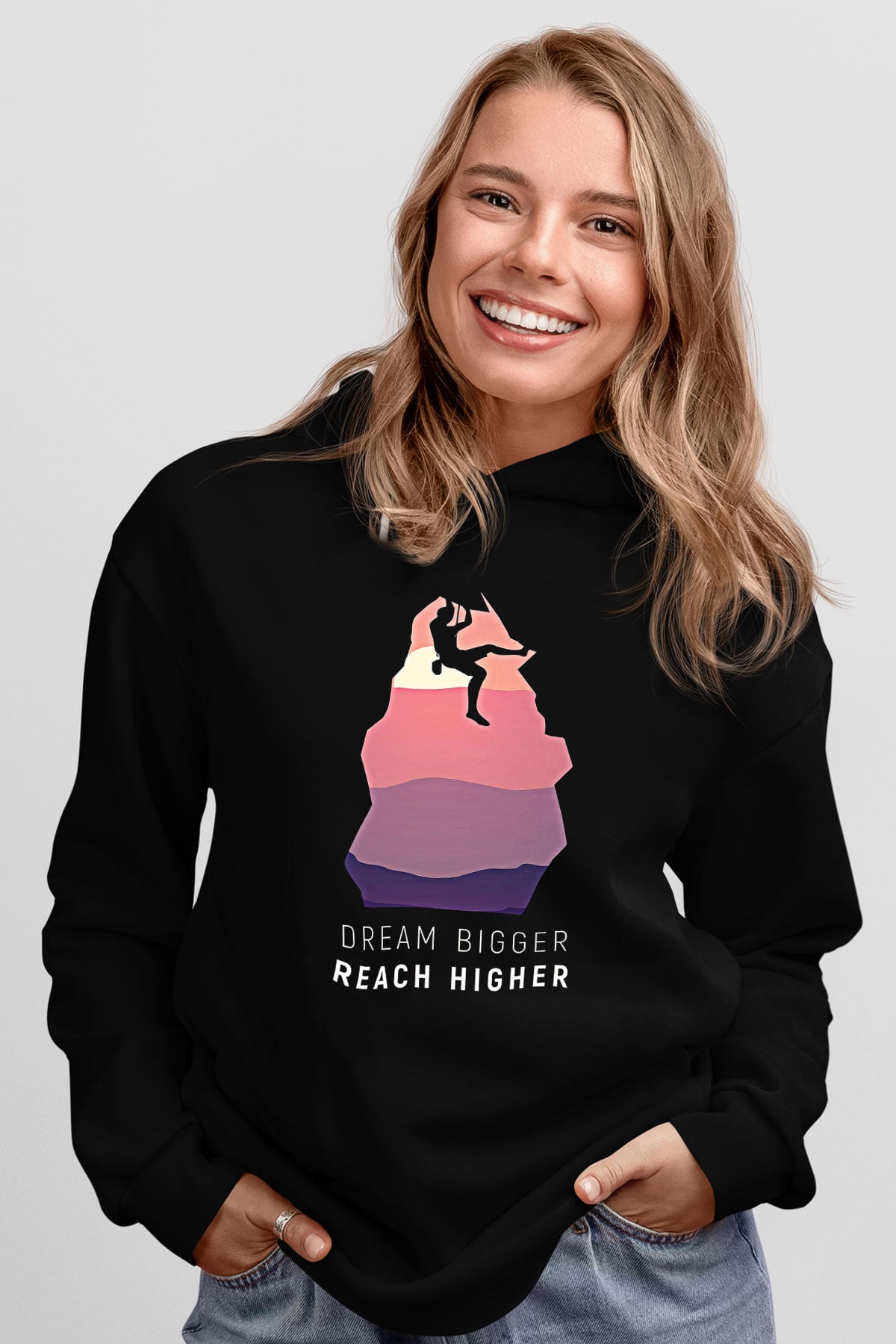 Dağcılık - Mountaineering Baskılı Unisex Siyah Hoodie
