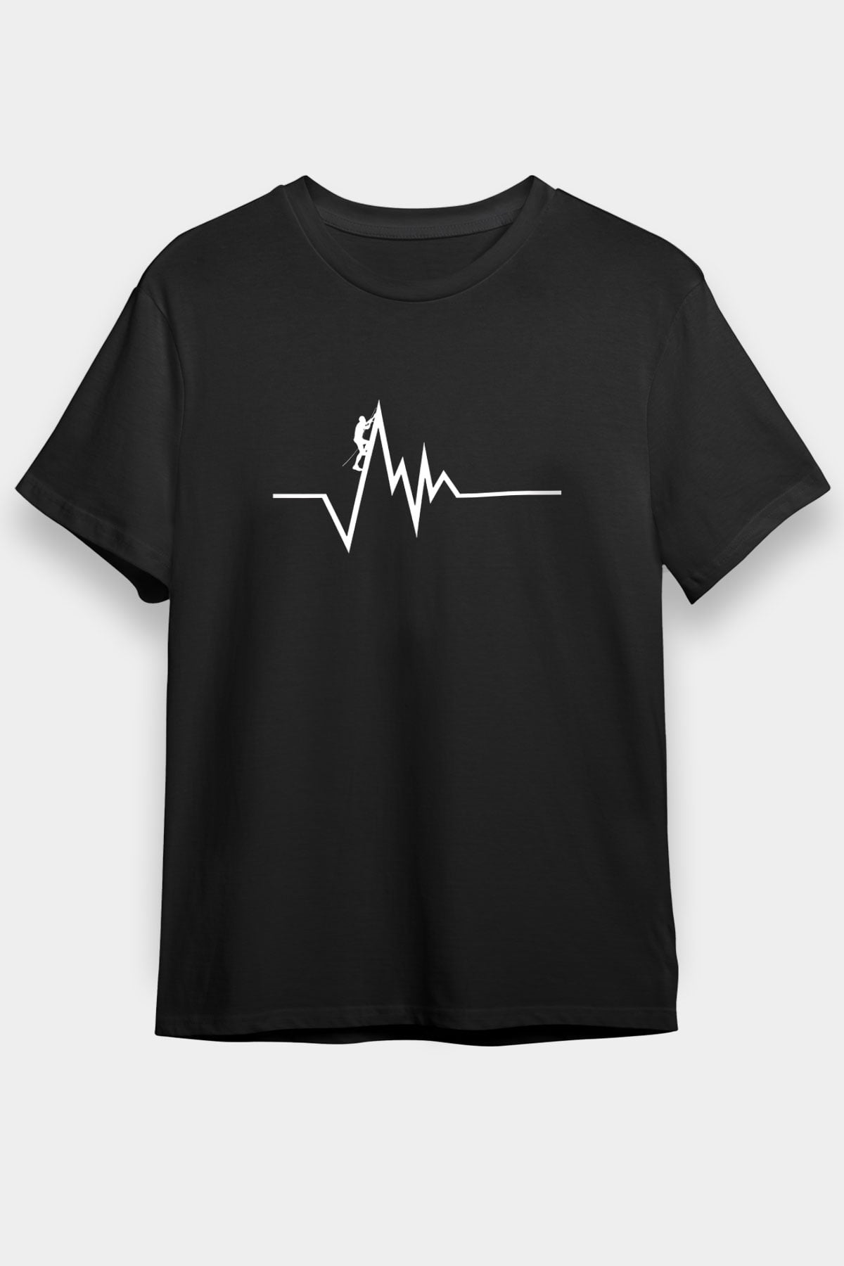 Dağcılık - Mountaineering Baskılı Unisex Siyah Tişört - Tshirt