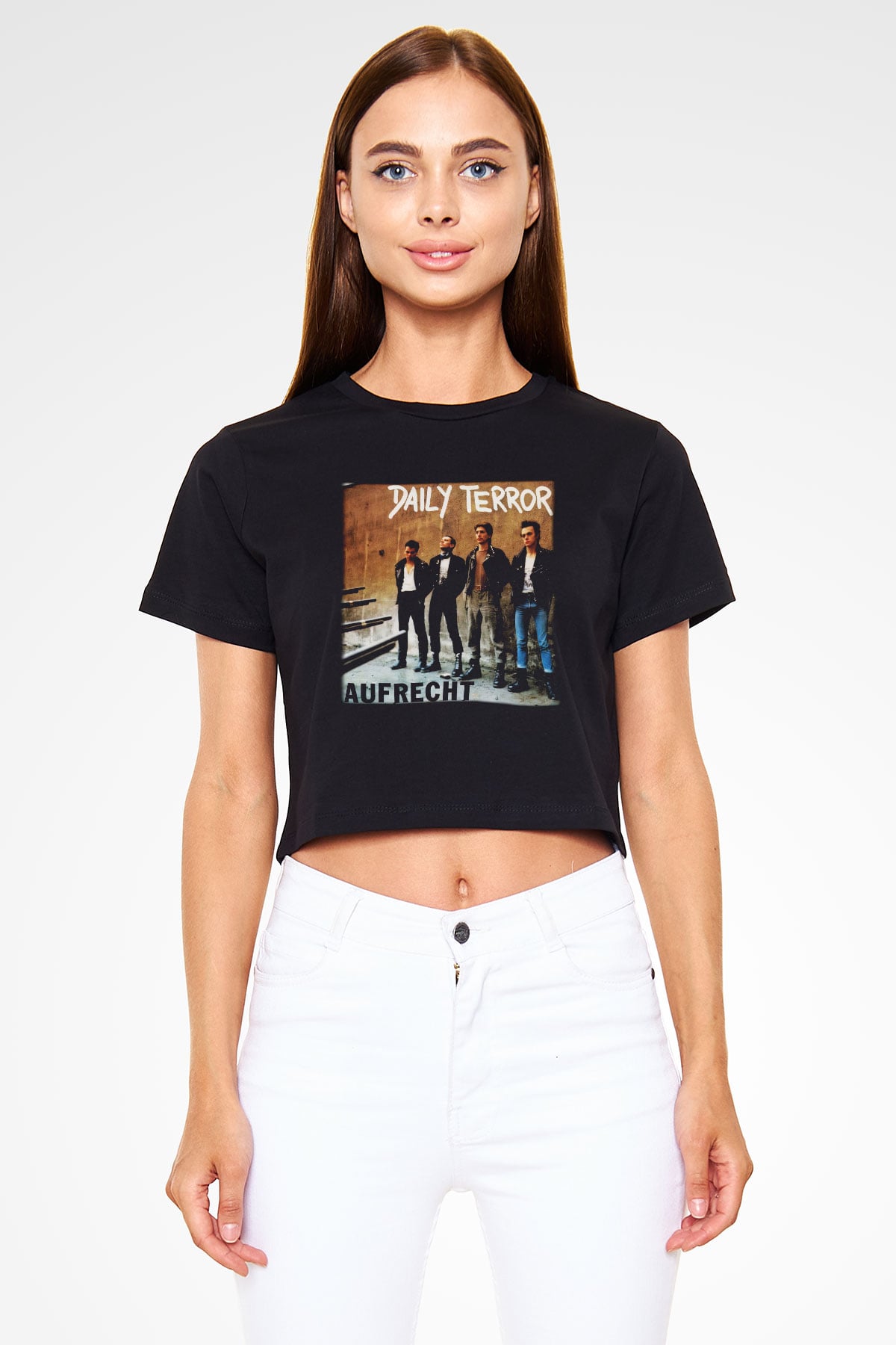 Daily Terror Siyah Crop Top Tişört