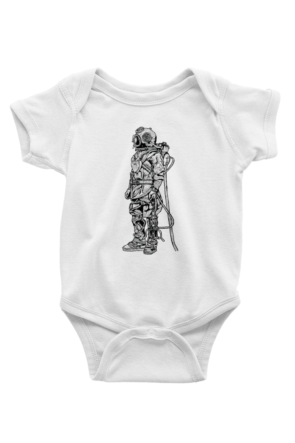 Dalgıç Baskılı Beyaz Unisex Bebek Body - Zıbın
