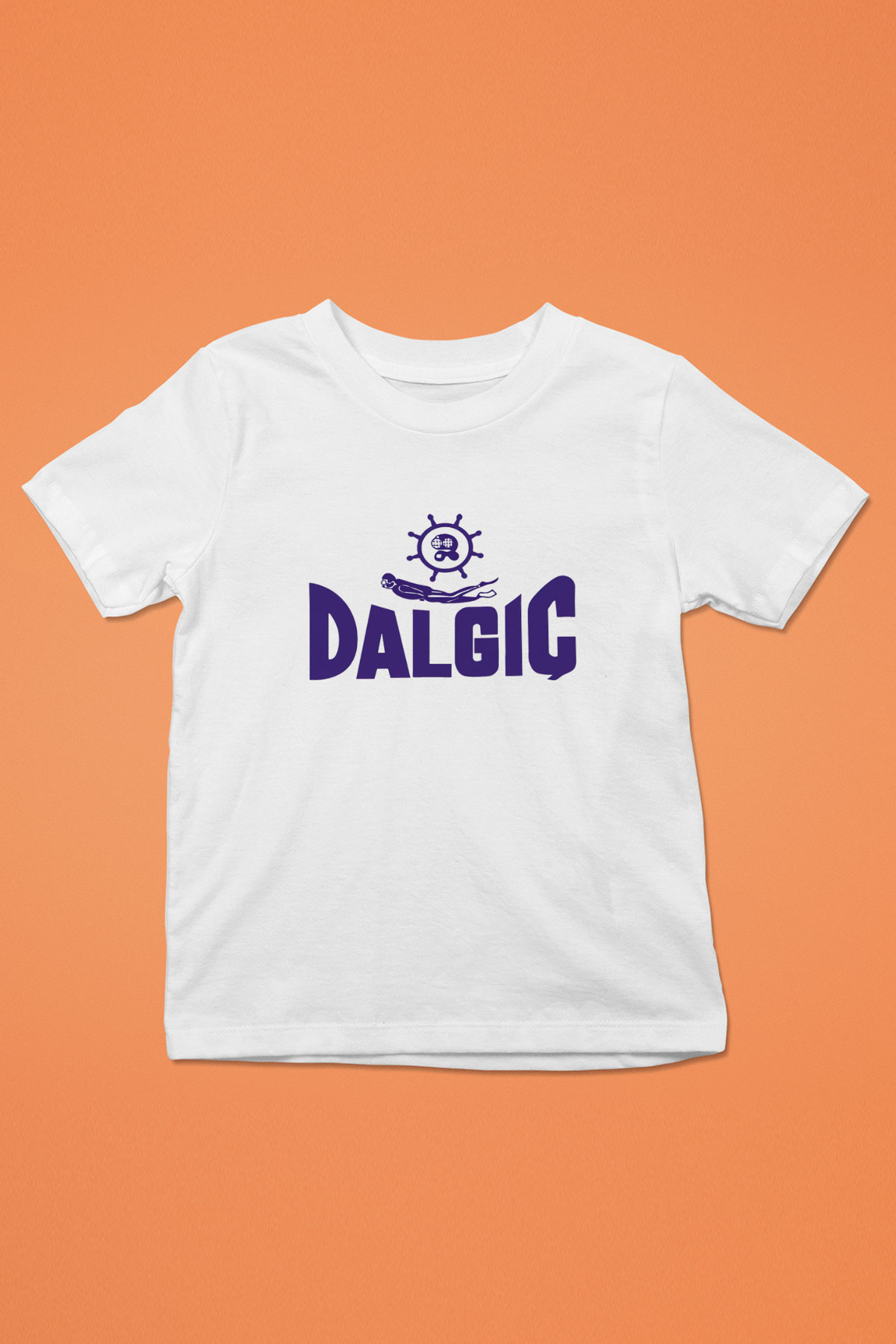 Dalgıç Baskılı Beyaz Unisex Çocuk Tişört