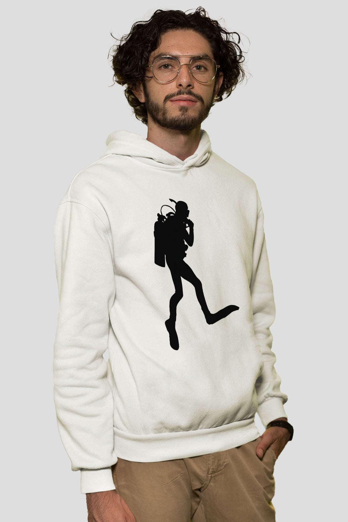 Dalgıç Beyaz Unisex Hoodie