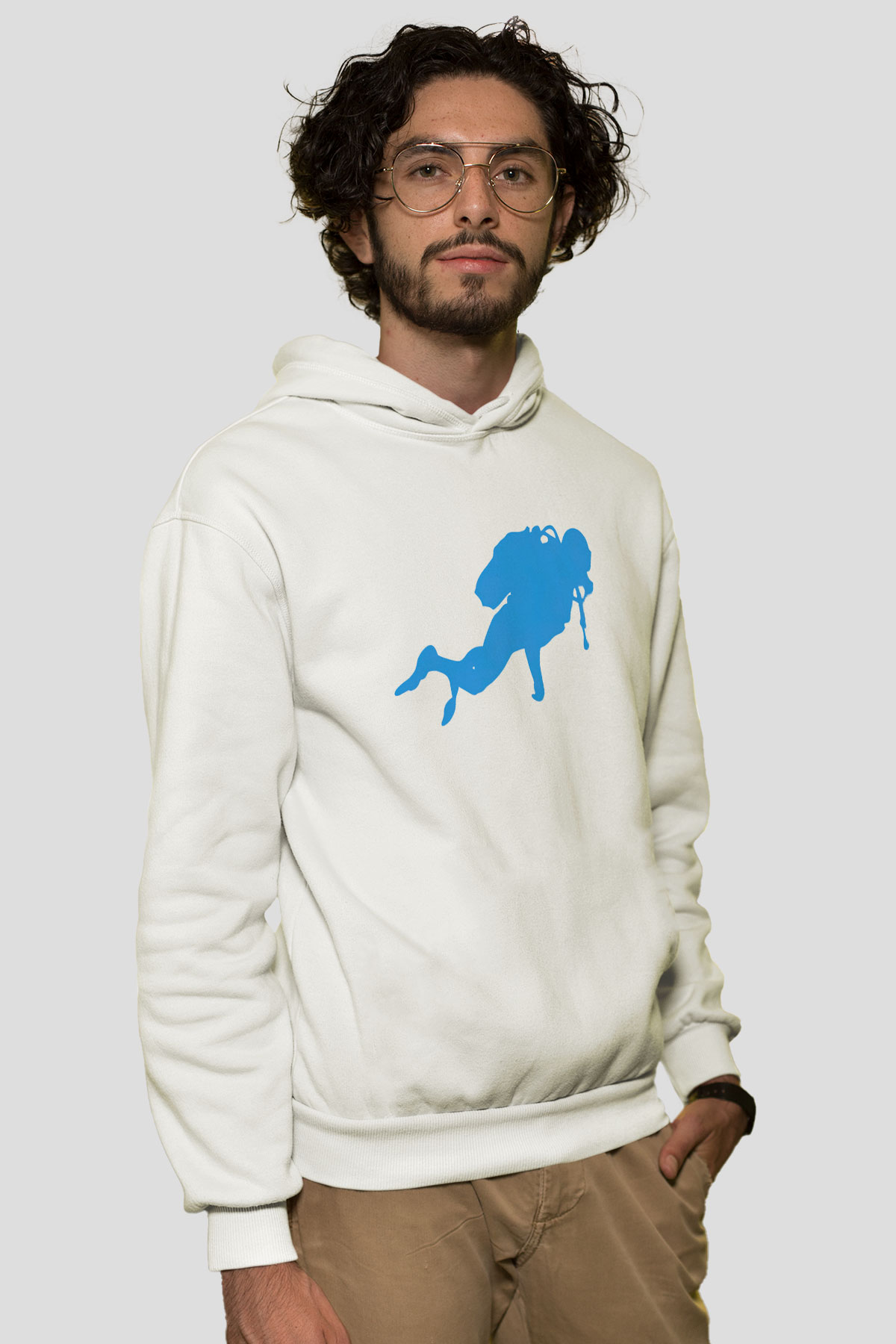 Dalgıç Beyaz Unisex Hoodie