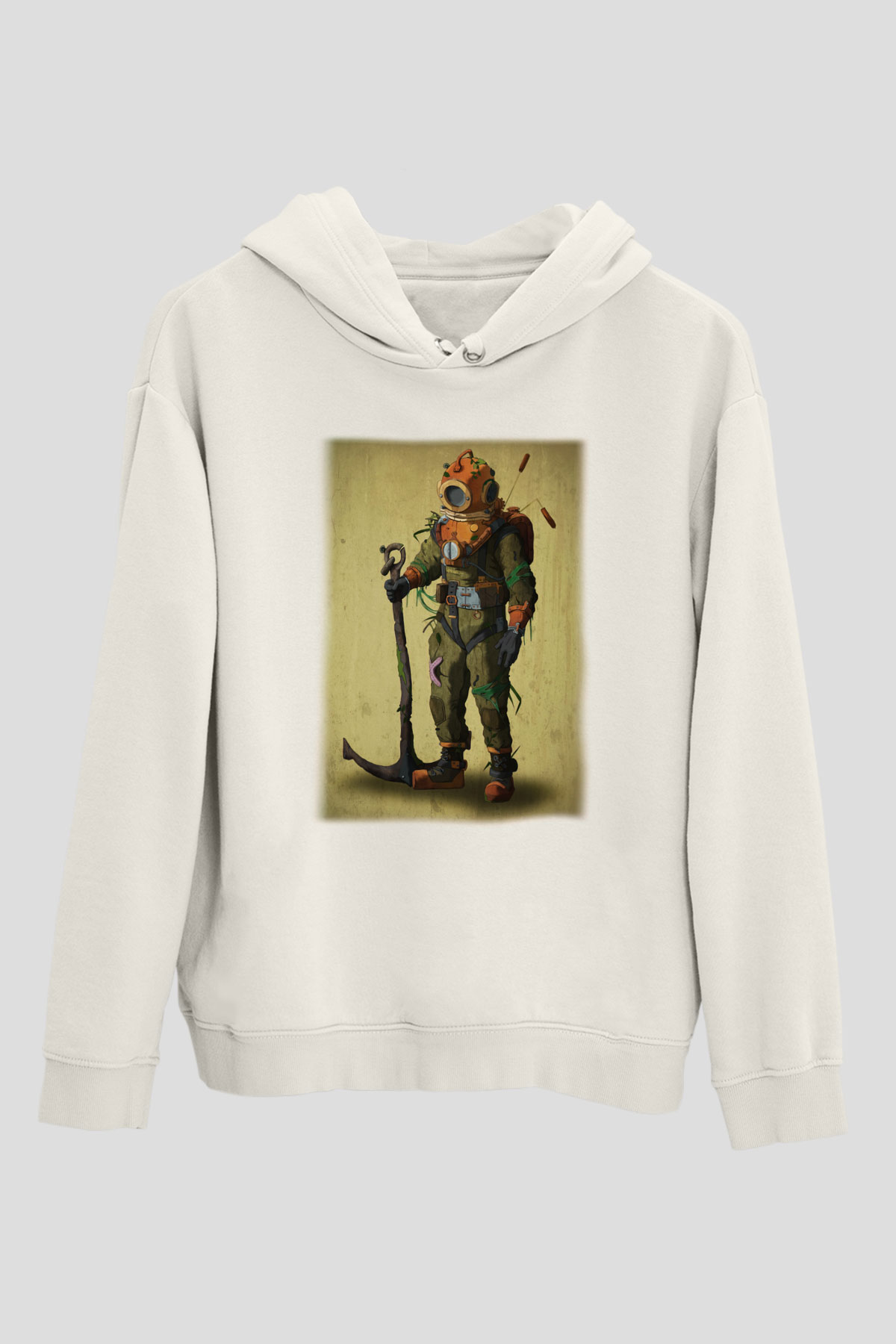 Dalgıç Beyaz Unisex Hoodie