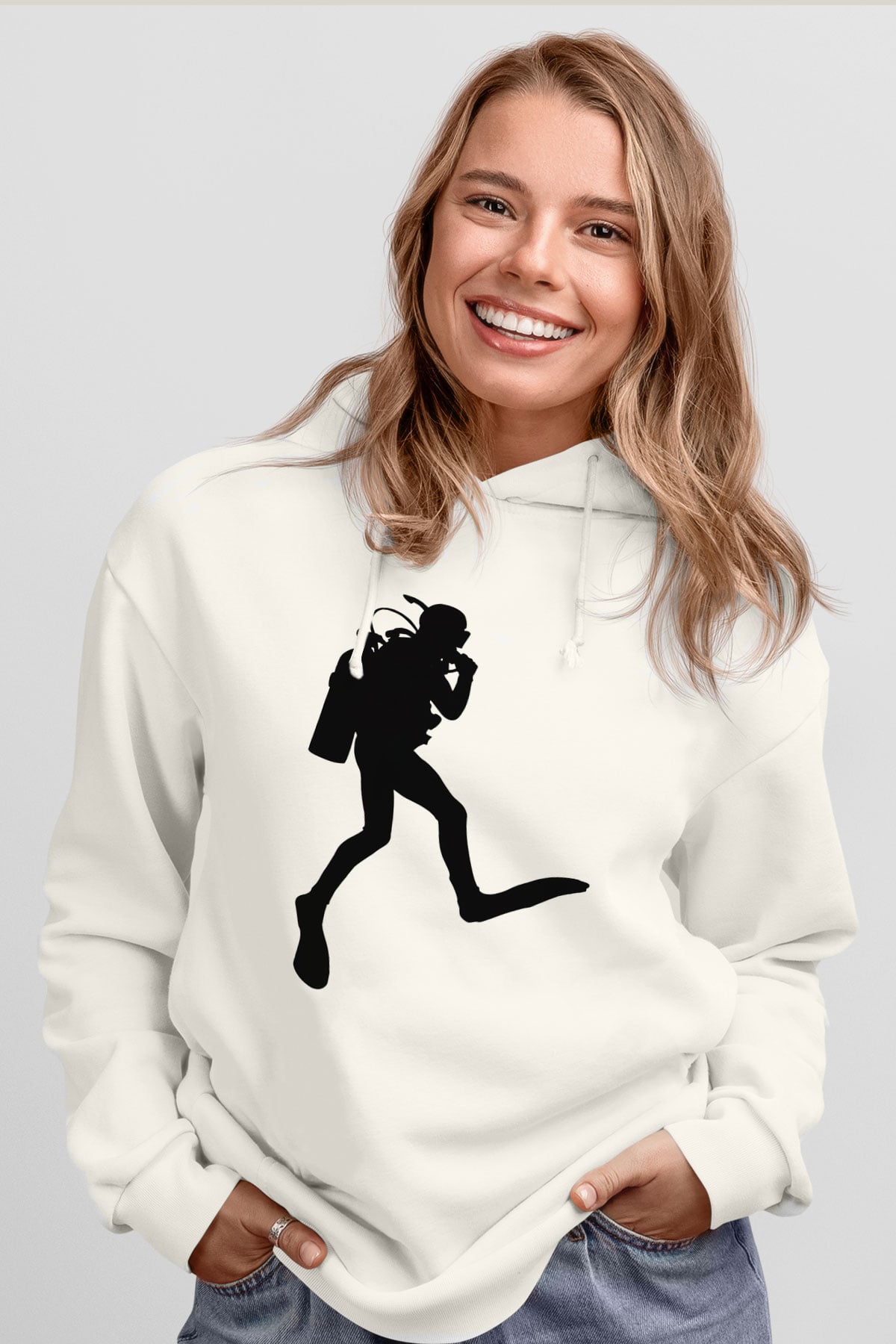 Dalgıç Beyaz Unisex Hoodie