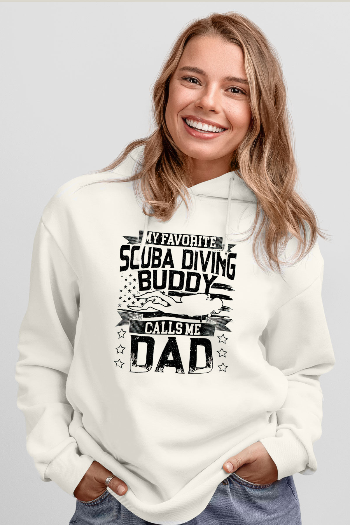 Dalgıç Beyaz Unisex Kapüşonlu Sweatshirt