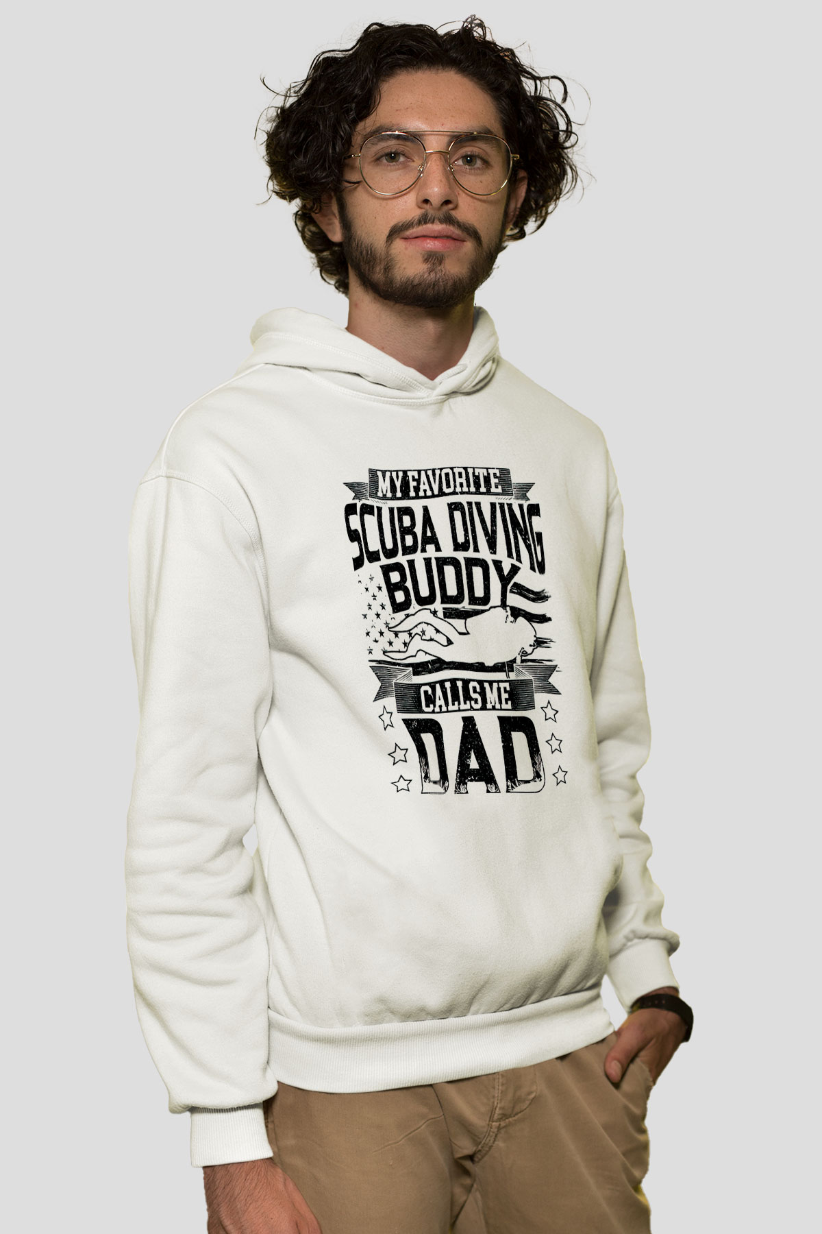 Dalgıç Beyaz Unisex Kapüşonlu Sweatshirt