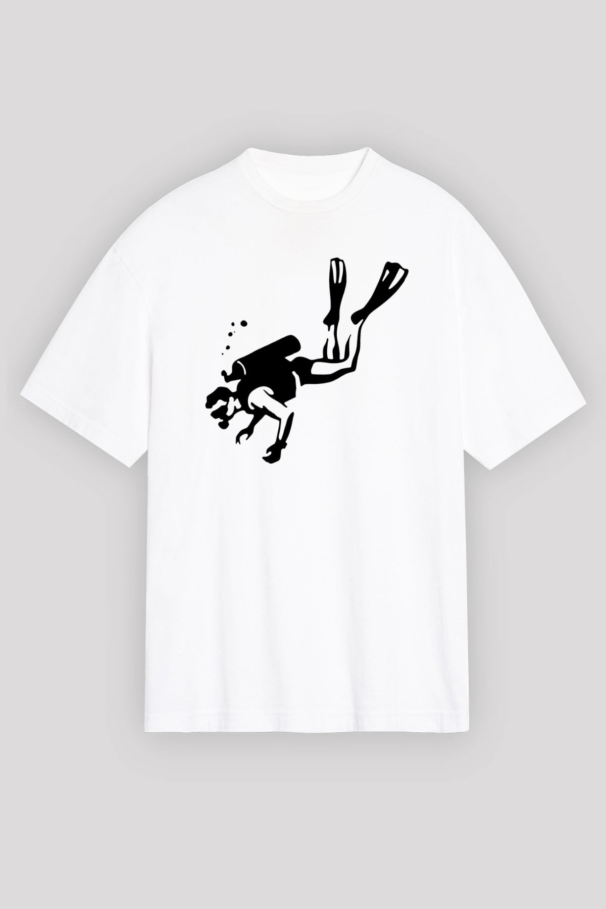 Dalgıç Beyaz Unisex Oversize Tişört T-Shirt