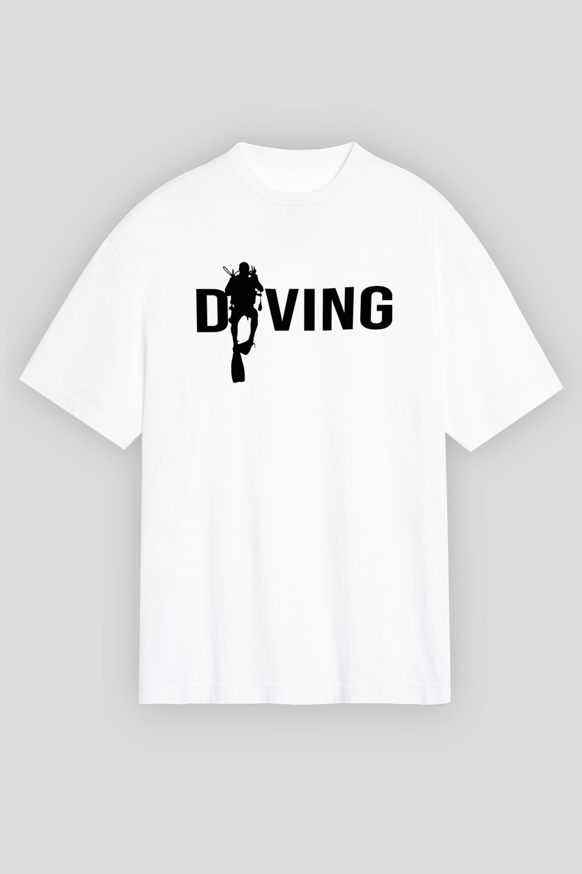 Dalgıç Beyaz Unisex Oversize Tişört T-Shirt
