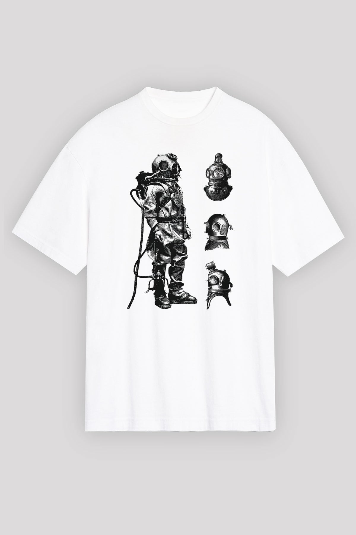 Dalgıç Beyaz Unisex Oversize Tişört T-Shirt