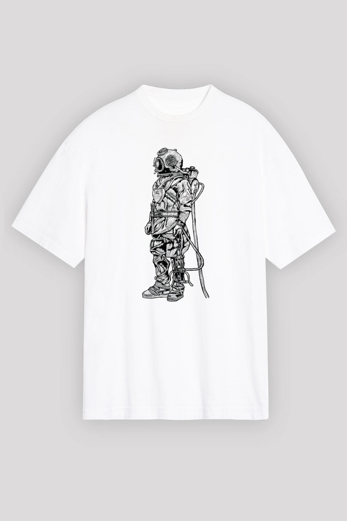 Dalgıç Beyaz Unisex Oversize Tişört T-Shirt